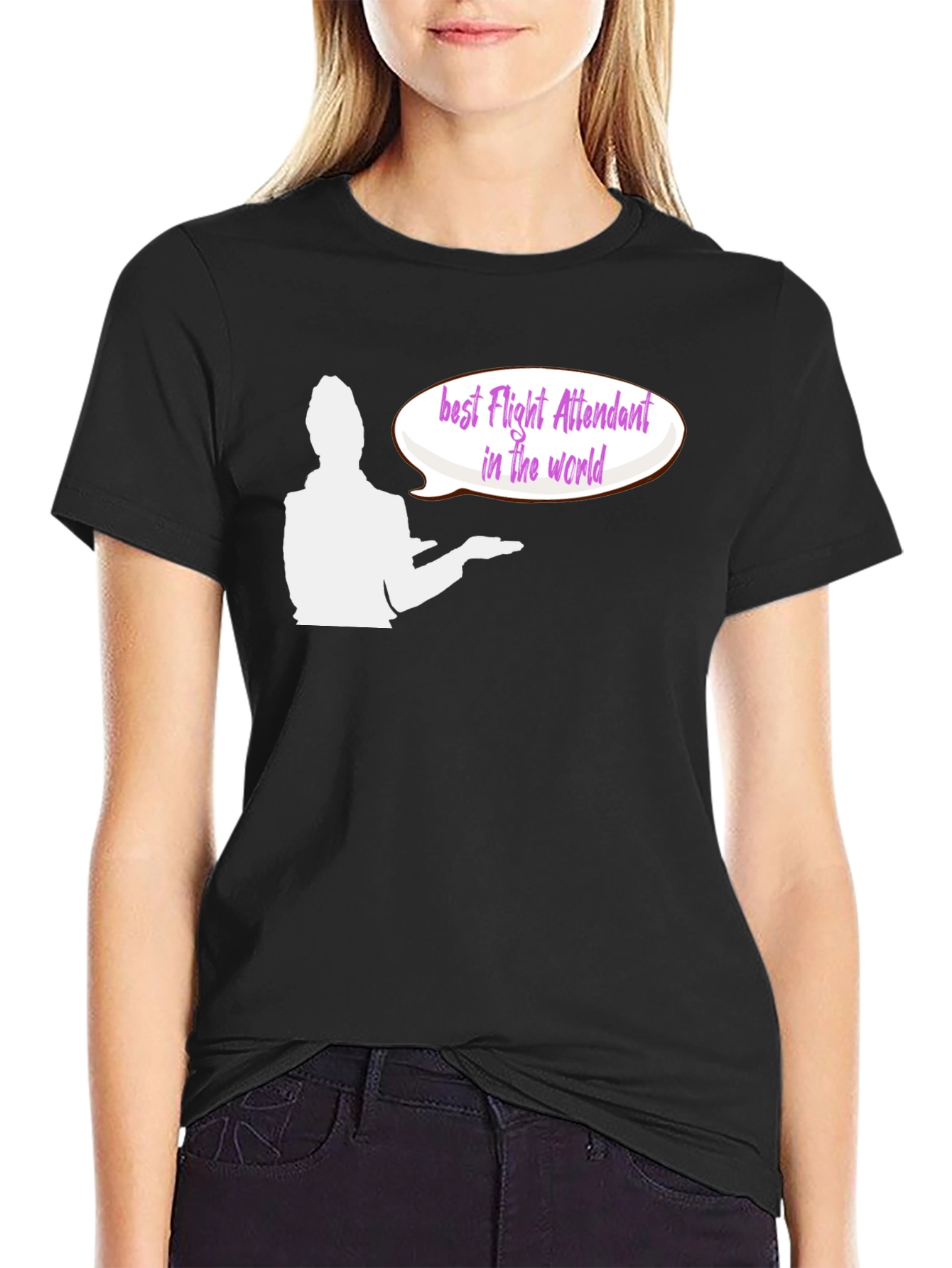 Black Best Flight Attendant T-Shirt - Black Crew Neck Tee view 2