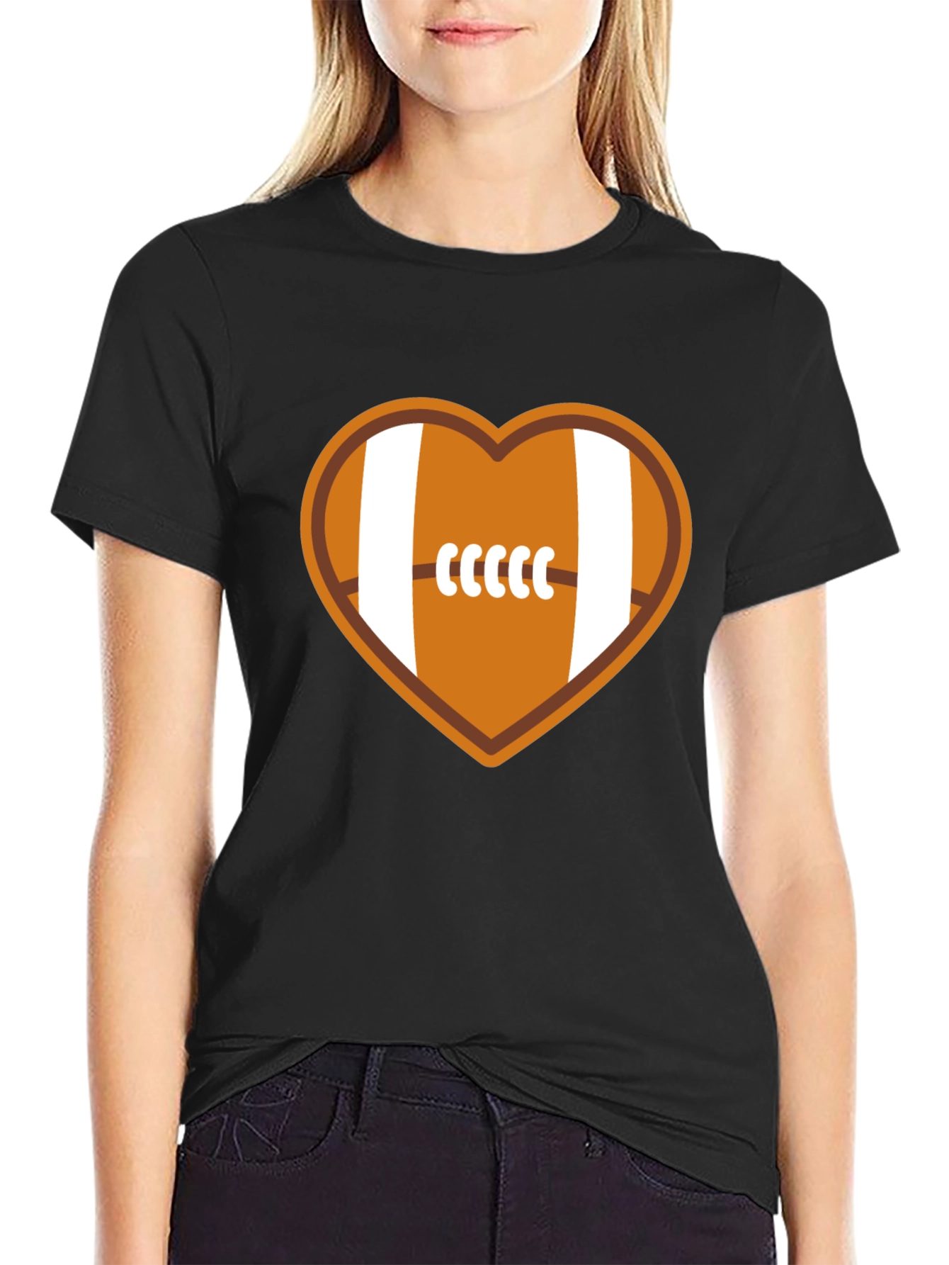 Black Football Heart Graphic Tee - Soft Cotton Blend view 2