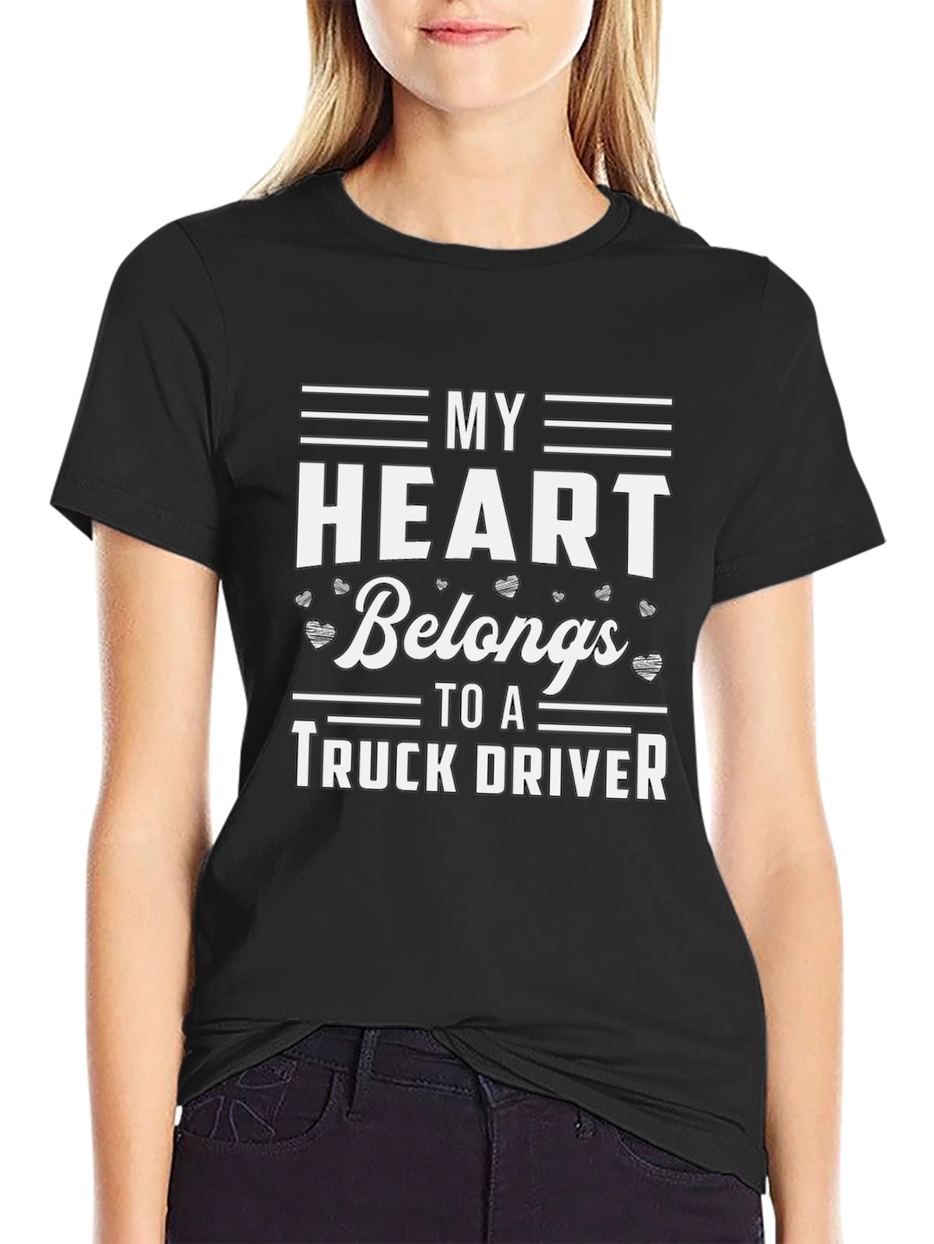 Black My Heart Belongs To A Truck Driver T-Shirt view 2