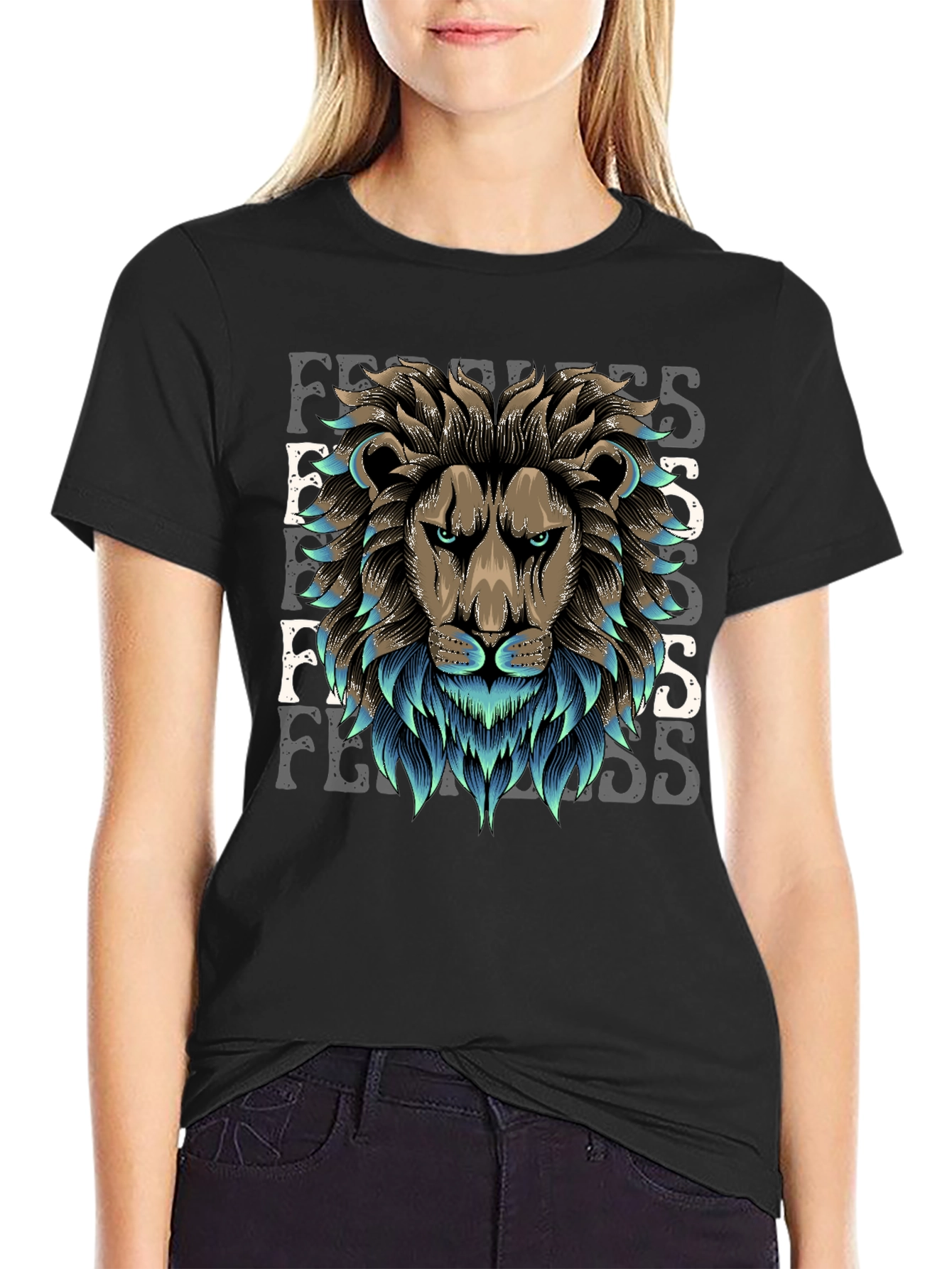 Black Fearless Lion Graphic Tee view 2