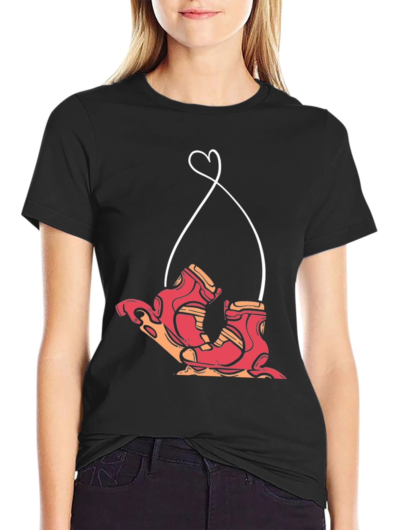 Black Retro Roller Skate Heart Graphic Tee view 2