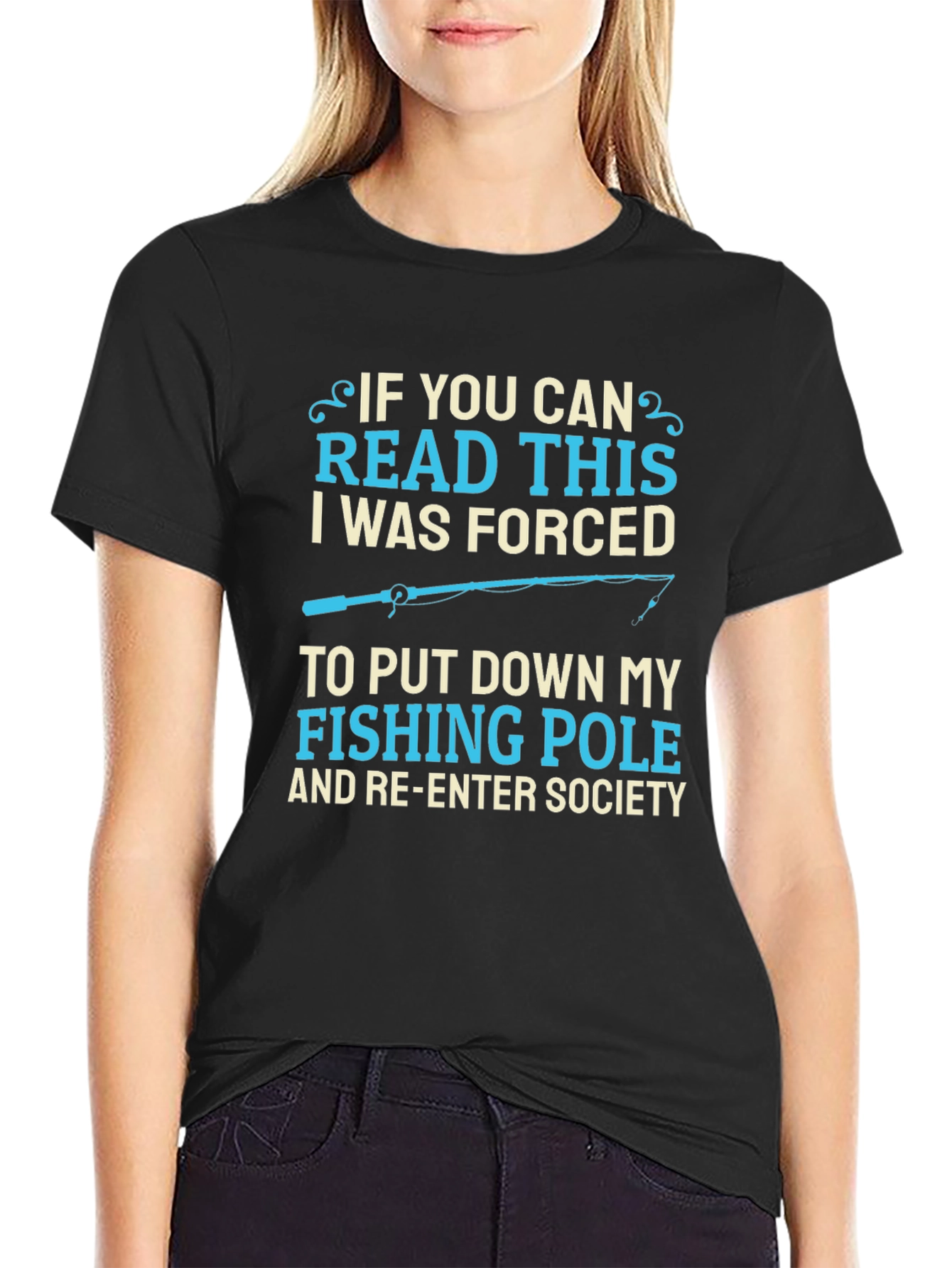 Black Funny Fishing T-Shirt - Forced to Re-Enter Society view 2