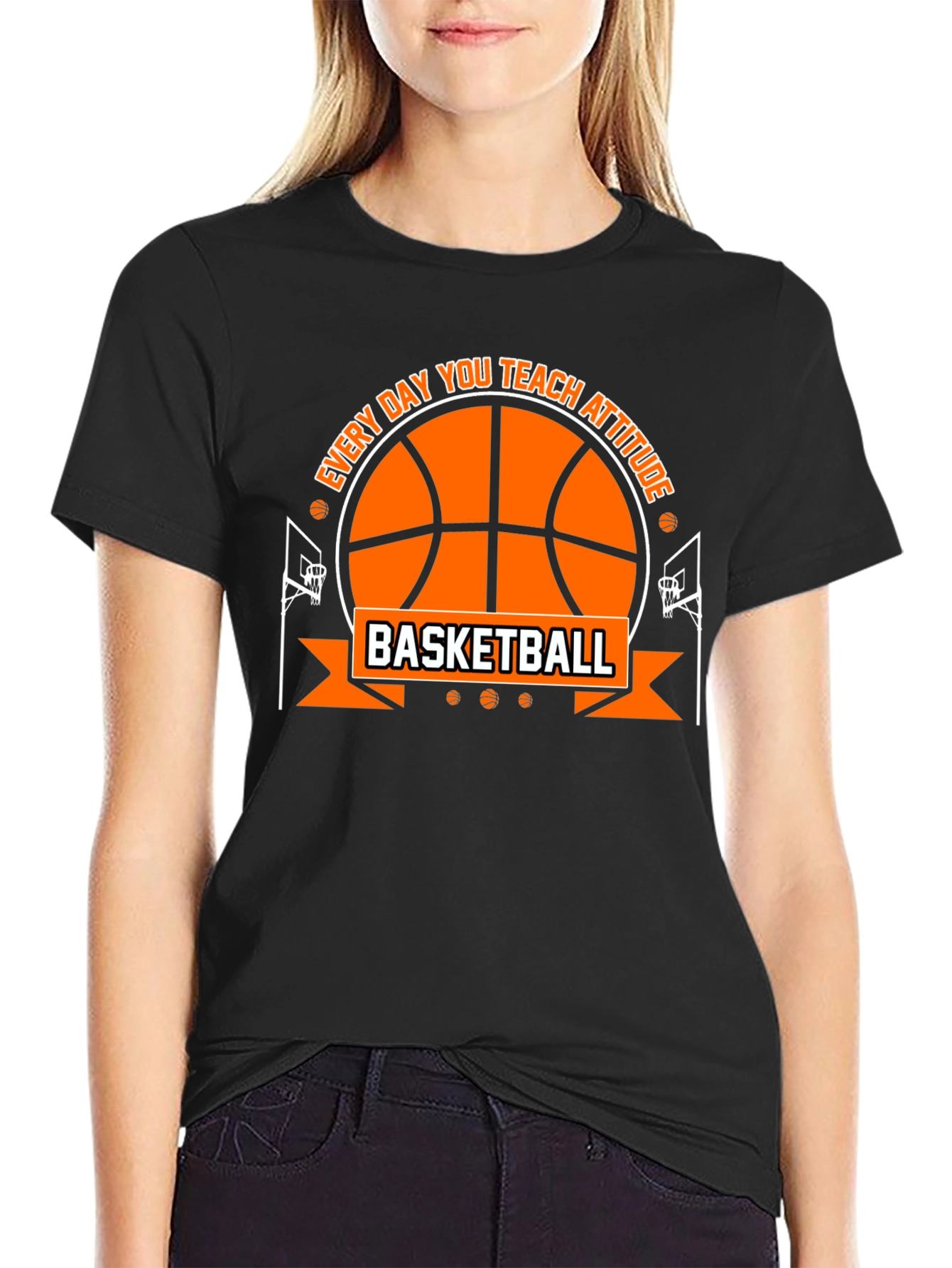 Black Basketball Attitude Graphic T-Shirt view 2