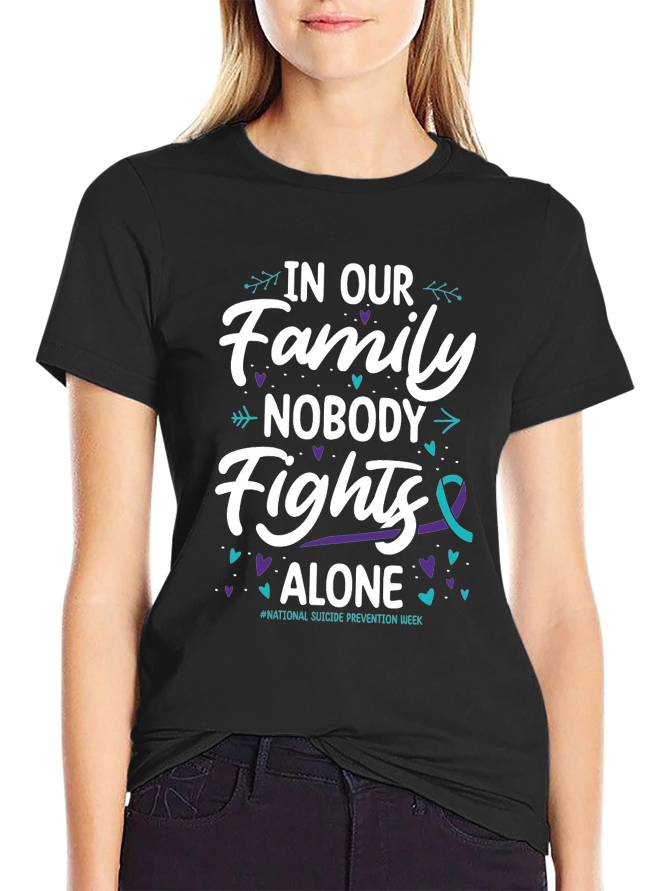 Black In Our Family Nobody Fights Alone T-Shirt view 2