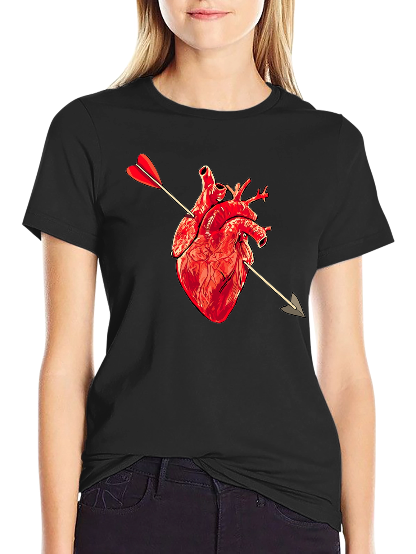 Black Anatomical Heart Arrow T-Shirt view 2