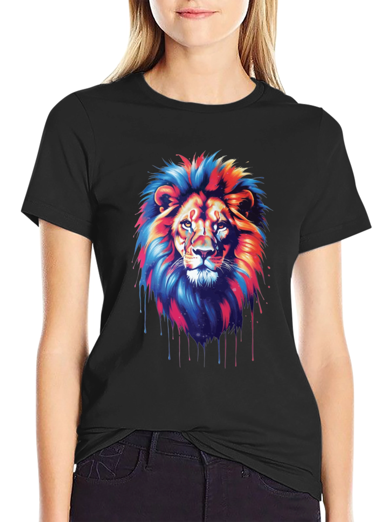 Black Vivid Lion Graphic Tee - Bold Style view 2