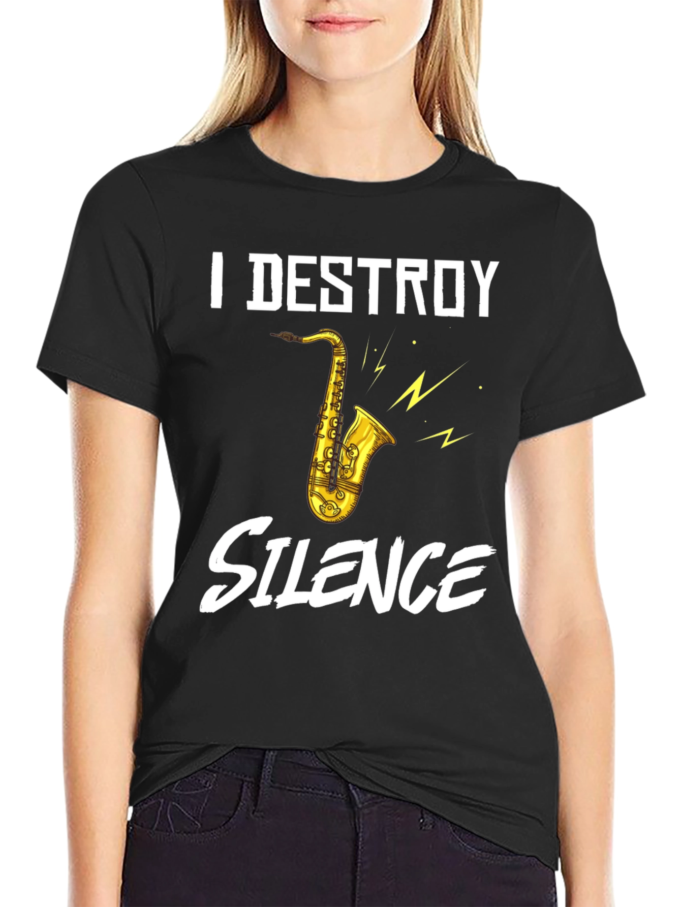Black I Destroy Silence Saxophone Graphic T-Shirt view 2