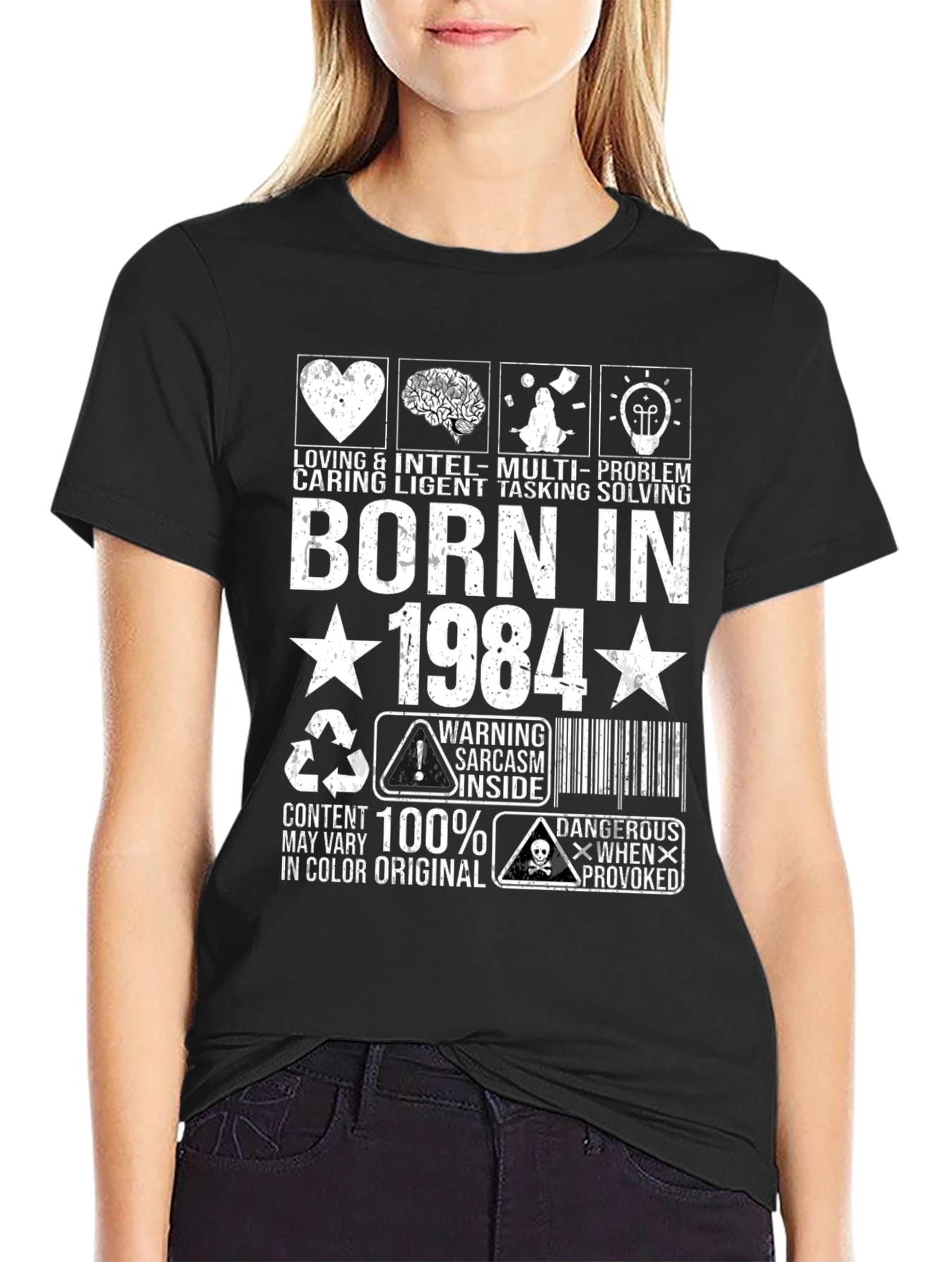 Born in 1984 Graphic Tee - Loving Caring Intelligent Dangerous - 2
