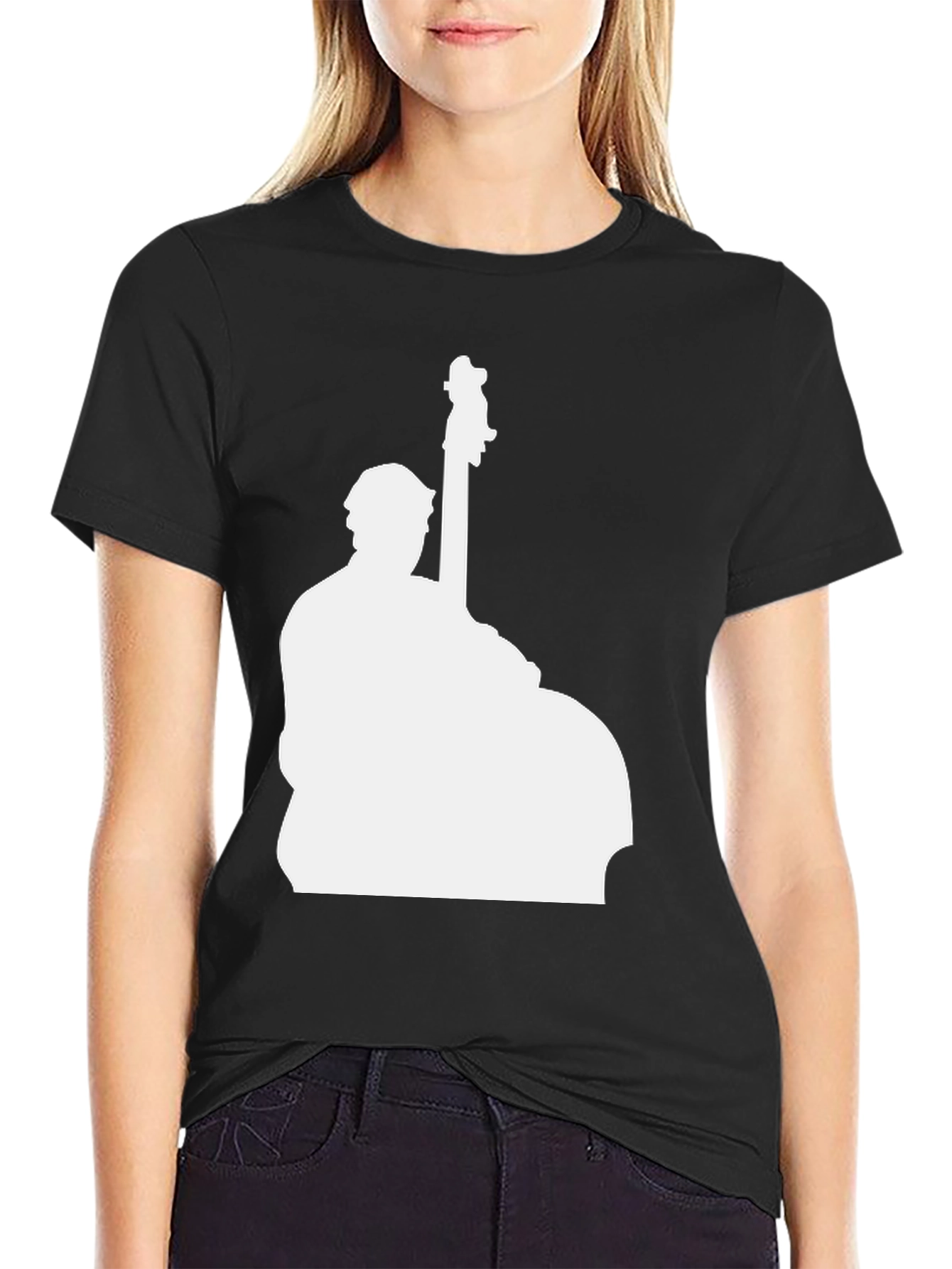 Black Bass Player Silhouette Black T-Shirt view 2