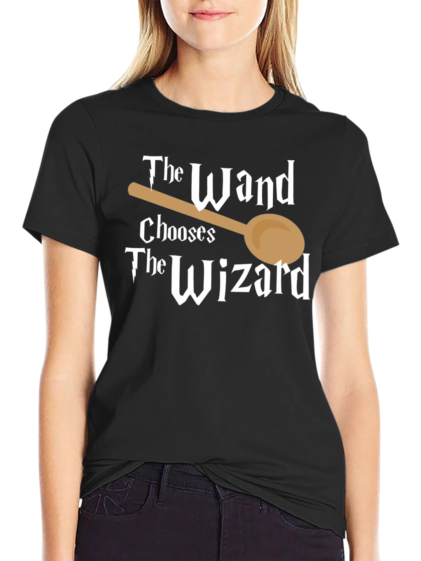 Black The Wand Chooses The Wizard Funny T-Shirt view 2