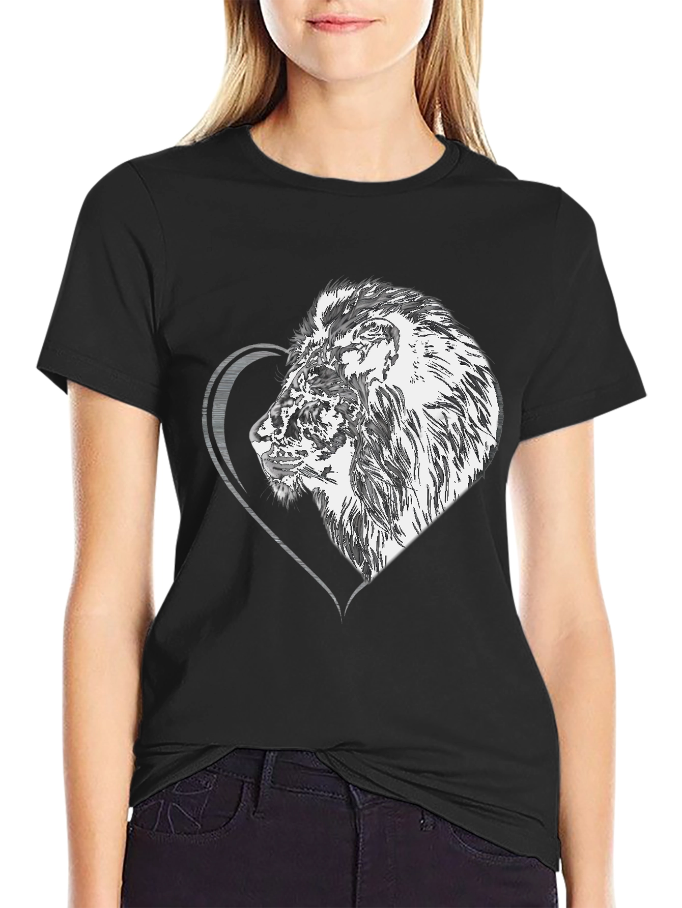 Black Lion Heart Graphic Tee - Black Unisex T-Shirt view 2