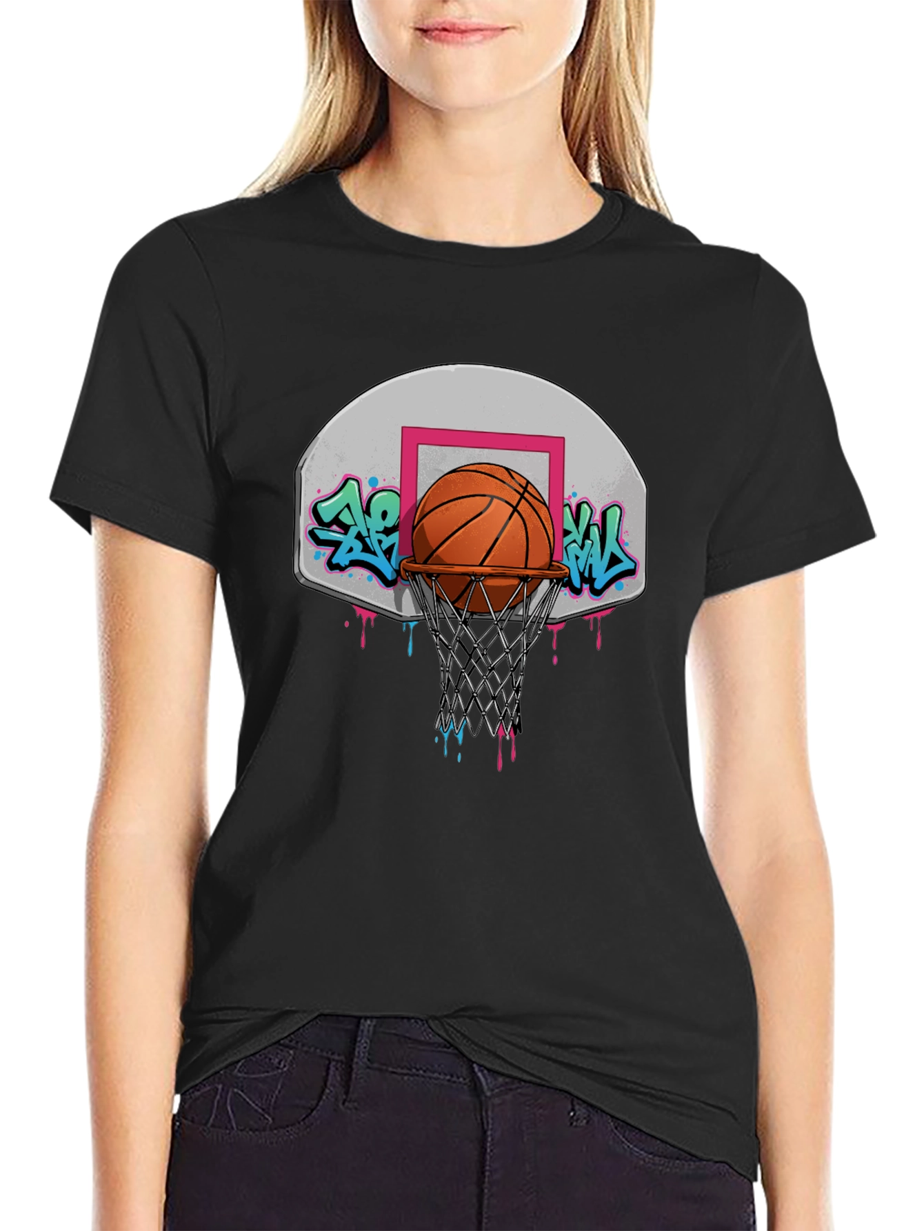 Black Basketball Hoop Graffiti T-Shirt - Urban Style Tee view 2