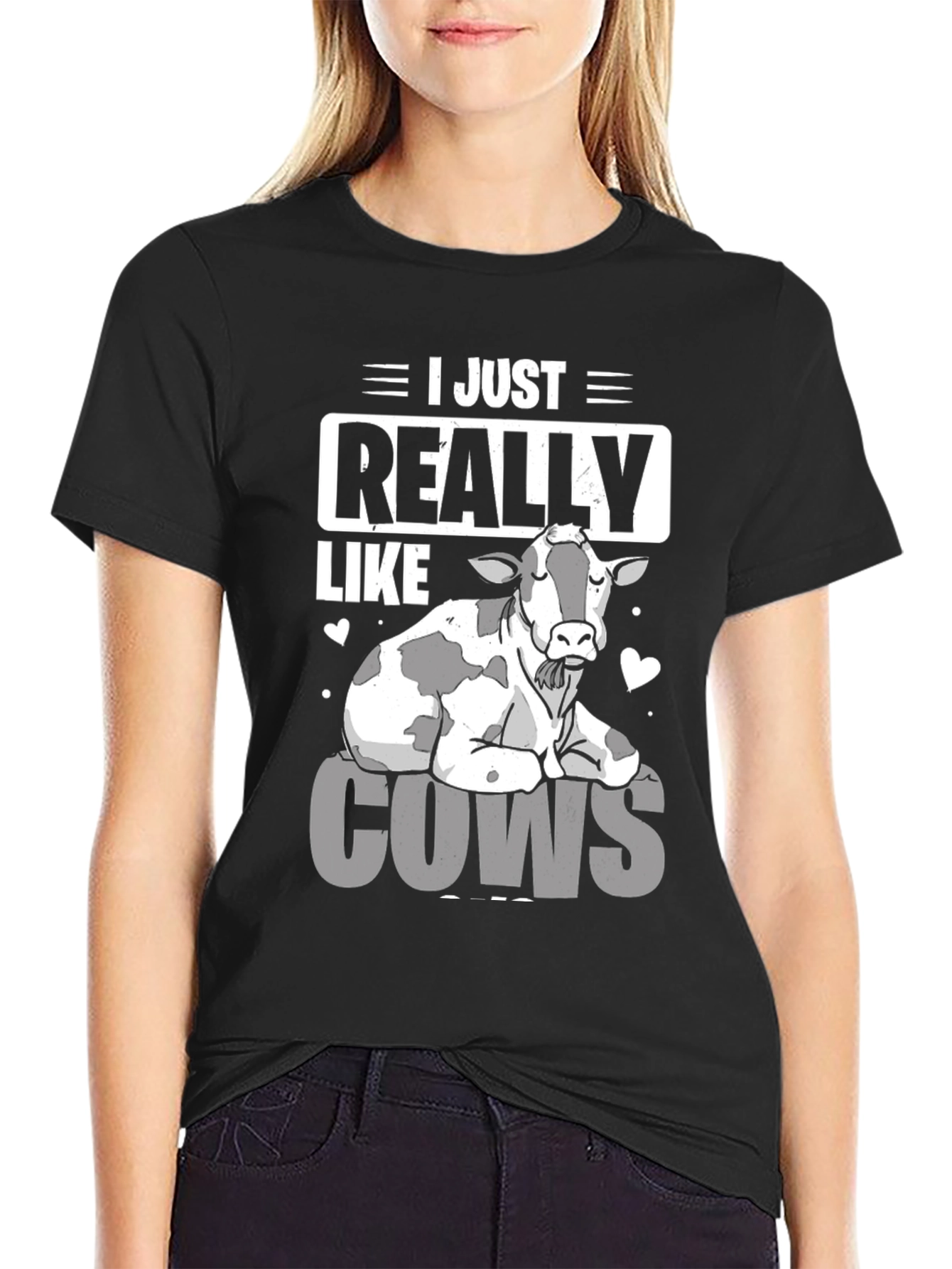 Black I Just Really Like Cows T-Shirt - Funny Animal Lover Tee view 2