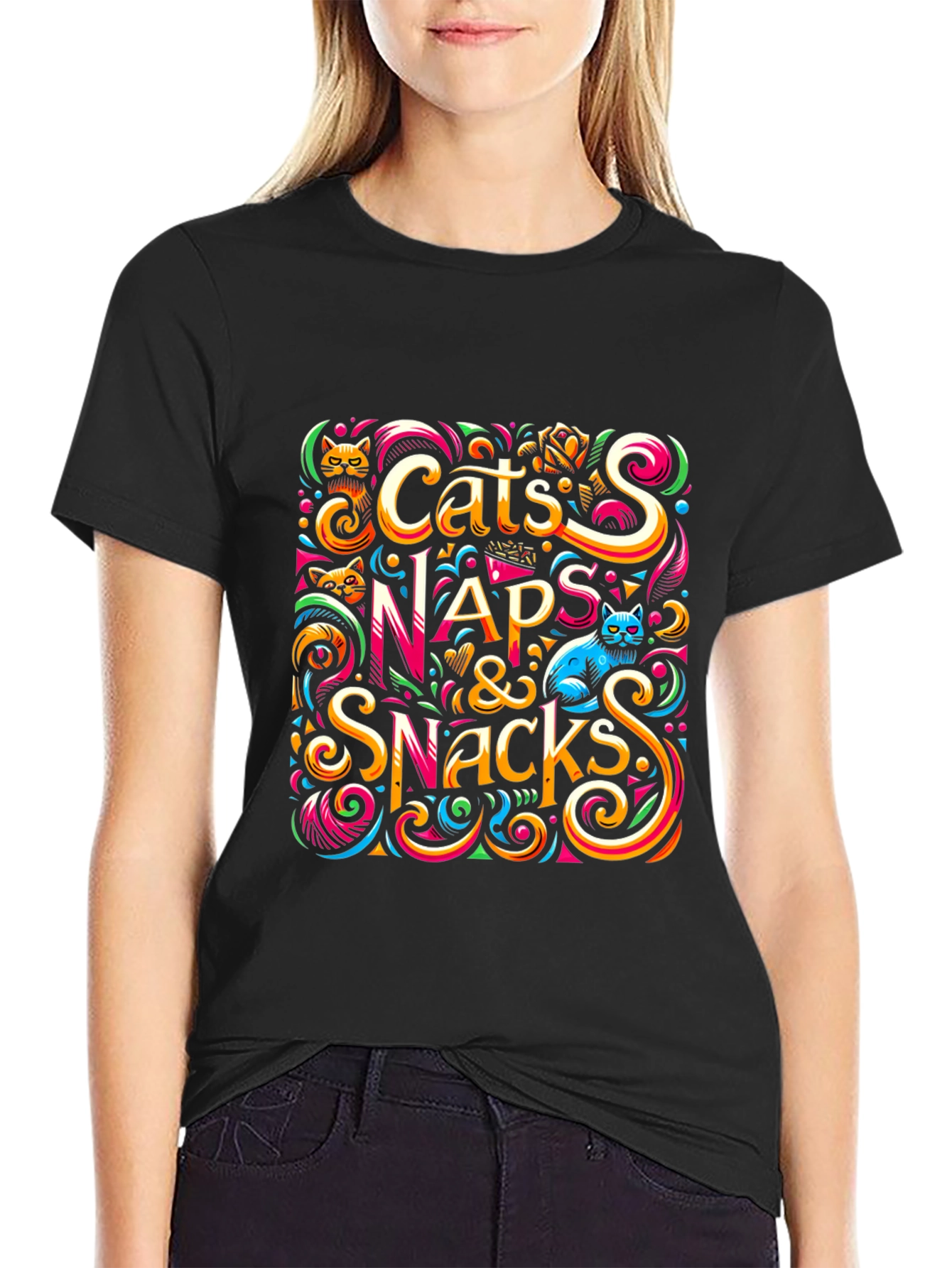 Black Cats Naps & Snacks Graphic Tee view 2