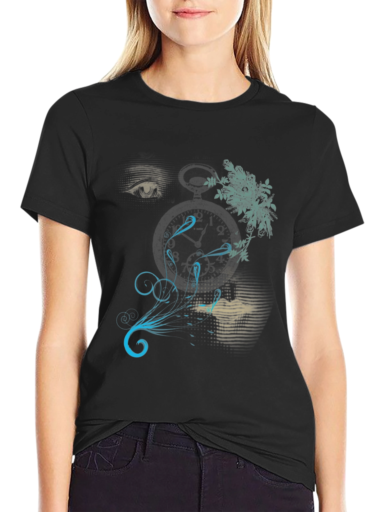 Black Surreal Dreamscape Graphic Print T-Shirt view 2