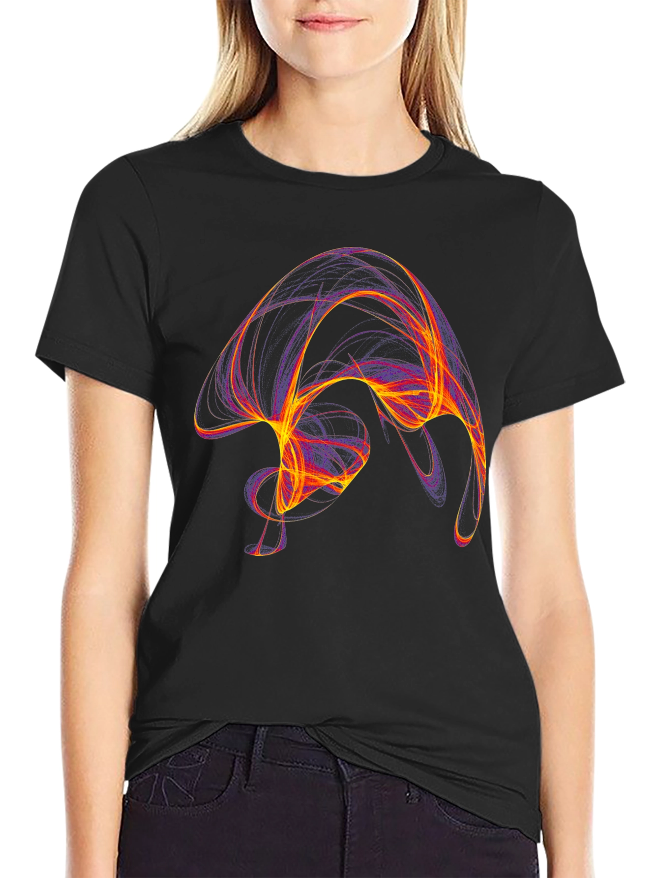 Black Abstract Swirl Graphic Black T-Shirt view 2