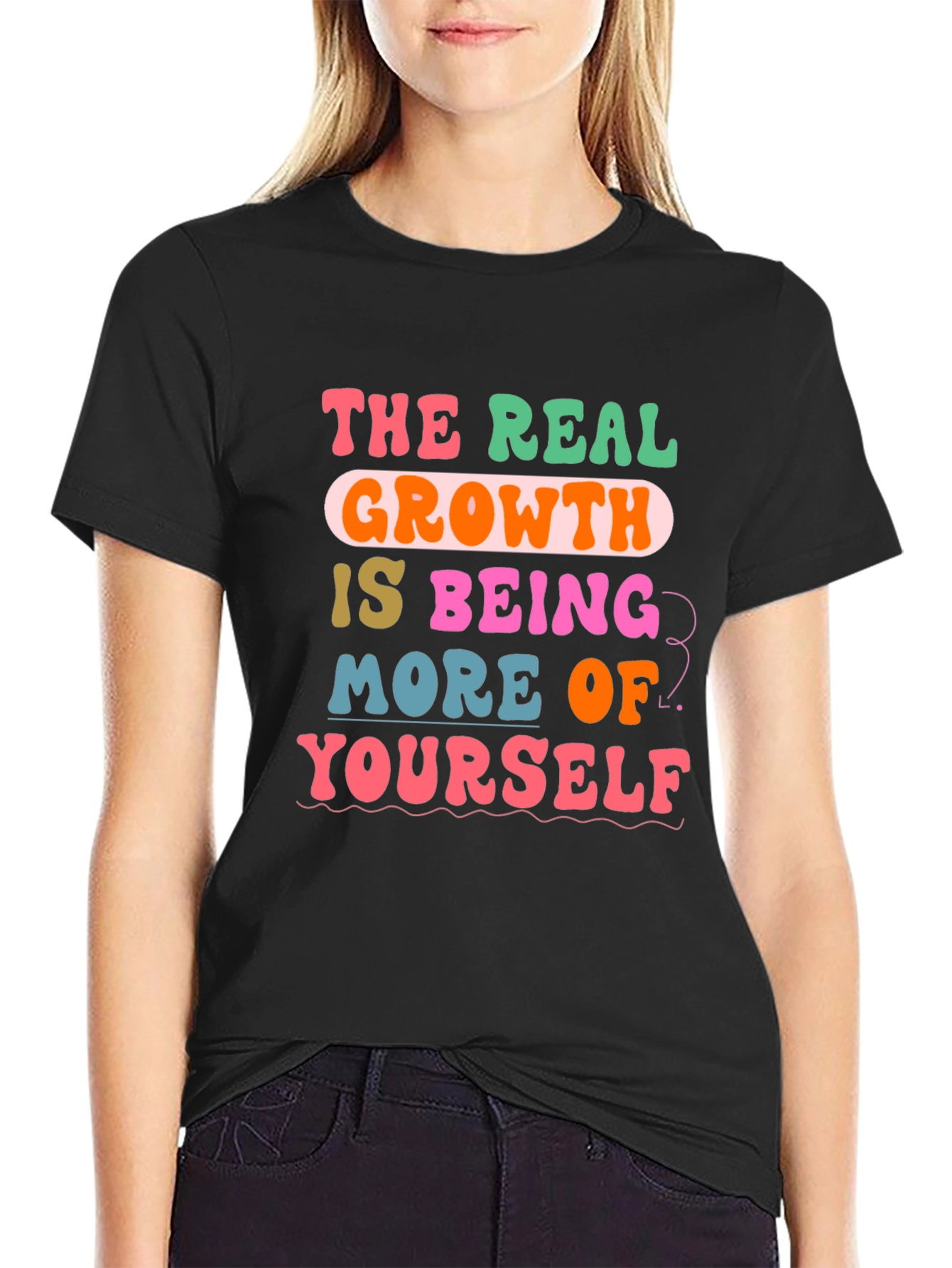 Black The Real Growth Retro Graphic T-Shirt view 2