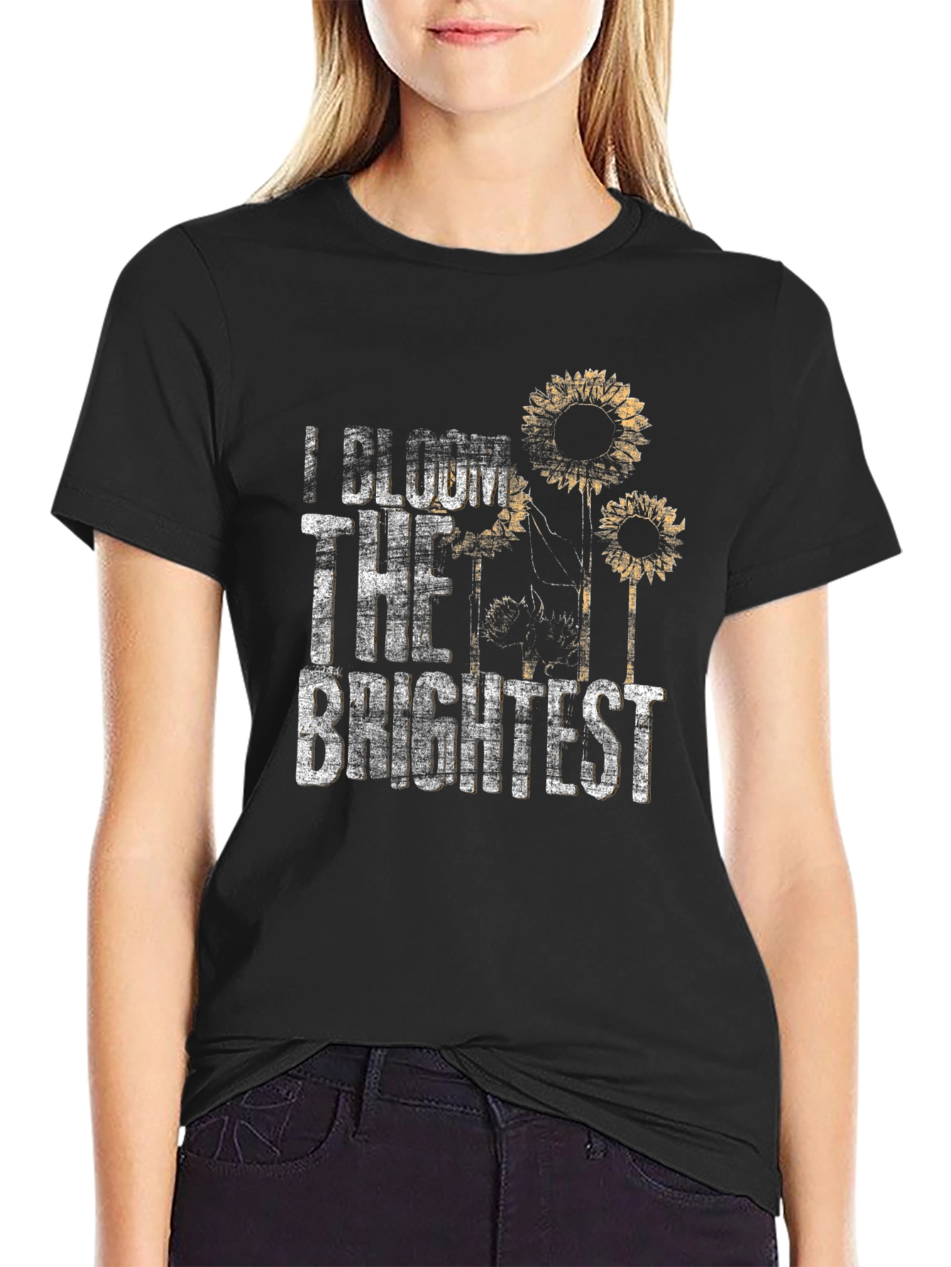 Black I Bloom the Brightest Sunflower Graphic T-Shirt view 2