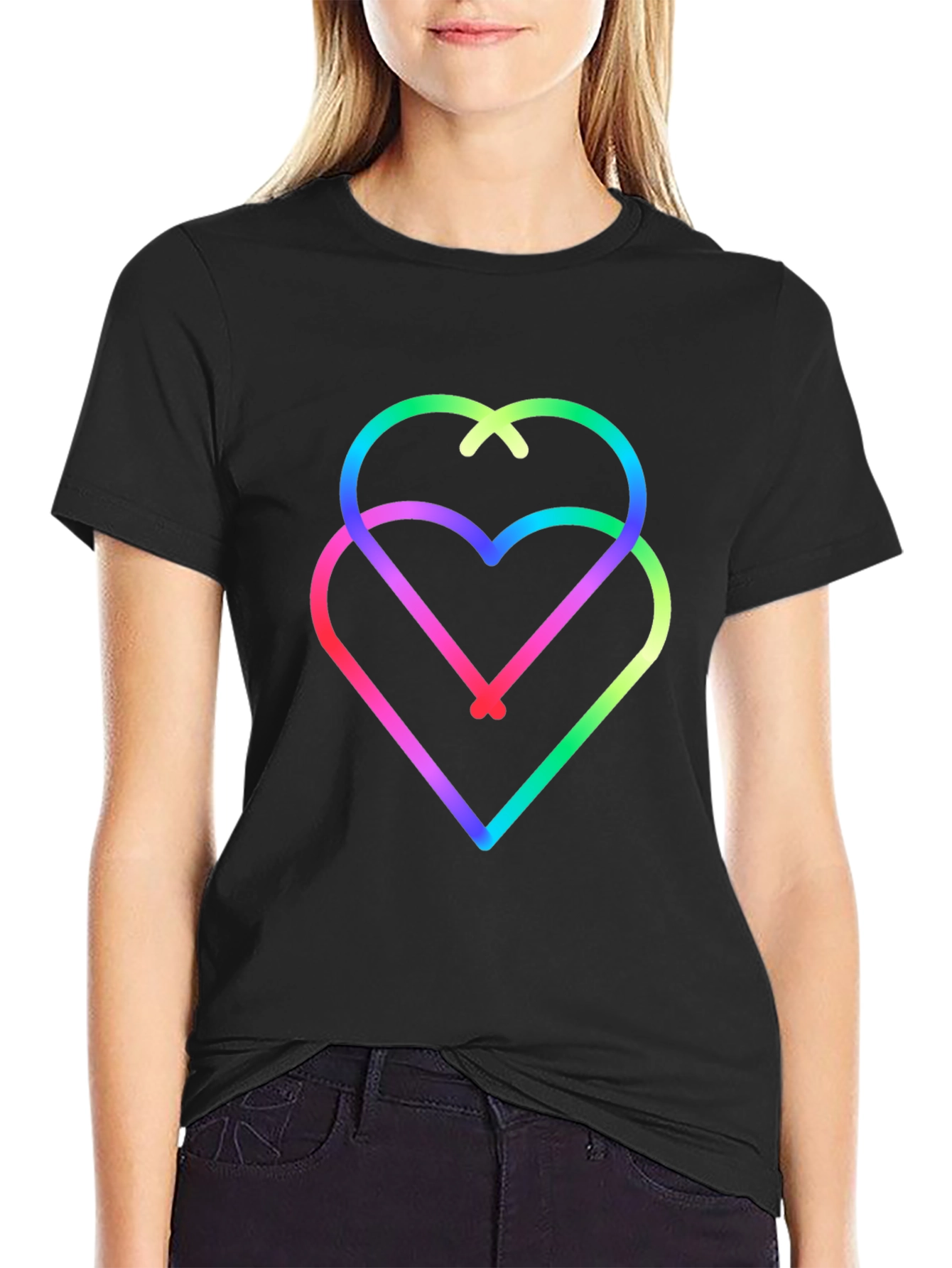 Black Rainbow Hearts Black Tee - Unique Graphic Design view 2
