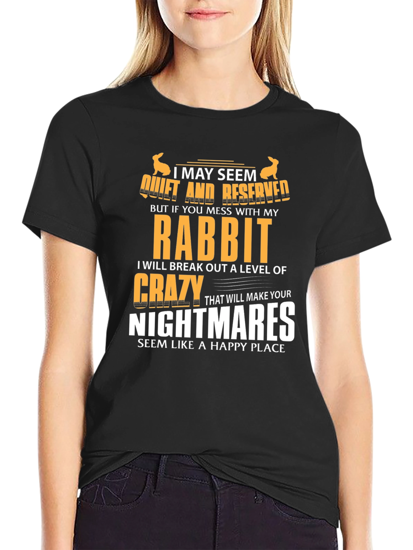 Black Rabbit Lover T-Shirt: I May Seem Quiet view 2