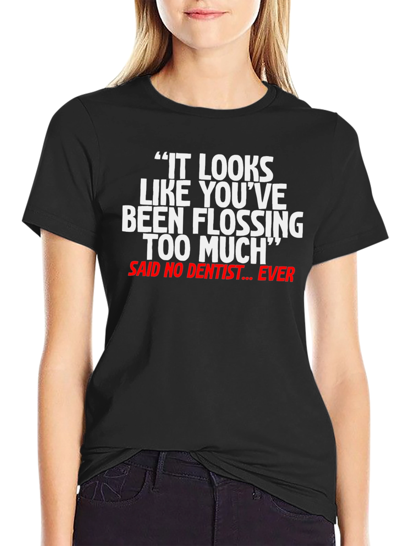 Black Flossing Too Much Funny Dentist T-Shirt view 2