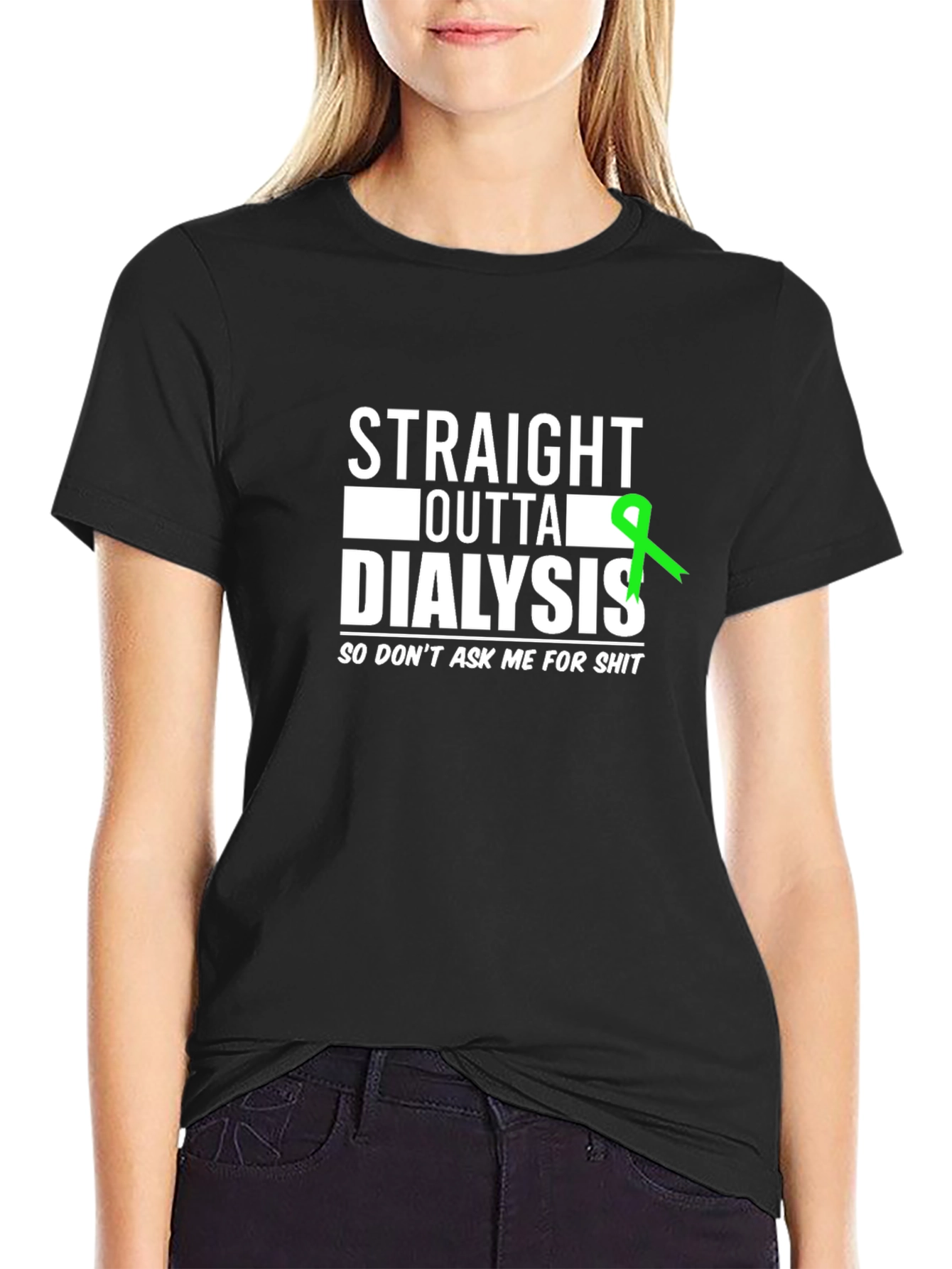Black Straight Outta Dialysis Graphic Tee - Funny Kidney Disease Awareness view 2