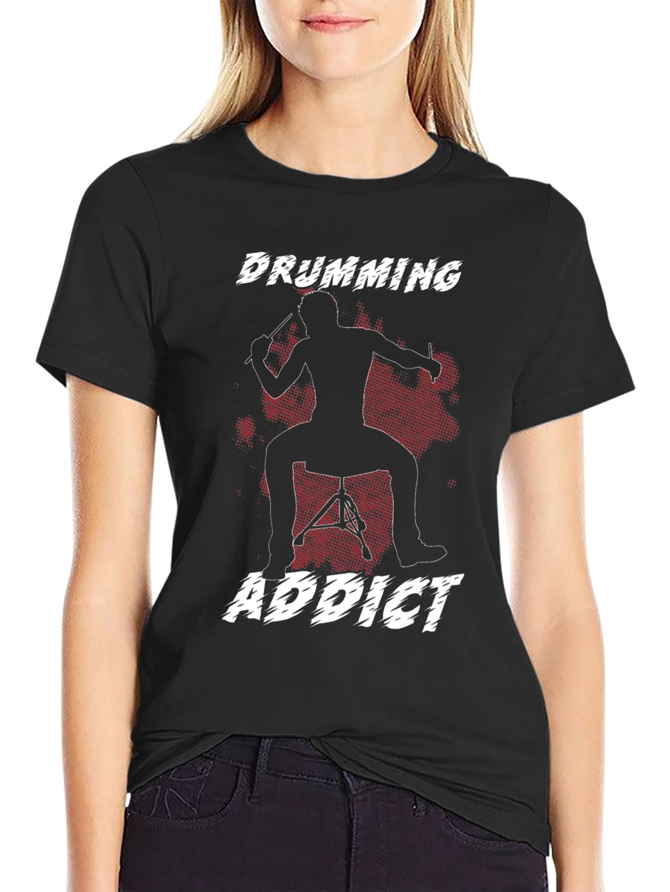 Black Drumming Addict T-Shirt - Musician Tee view 2