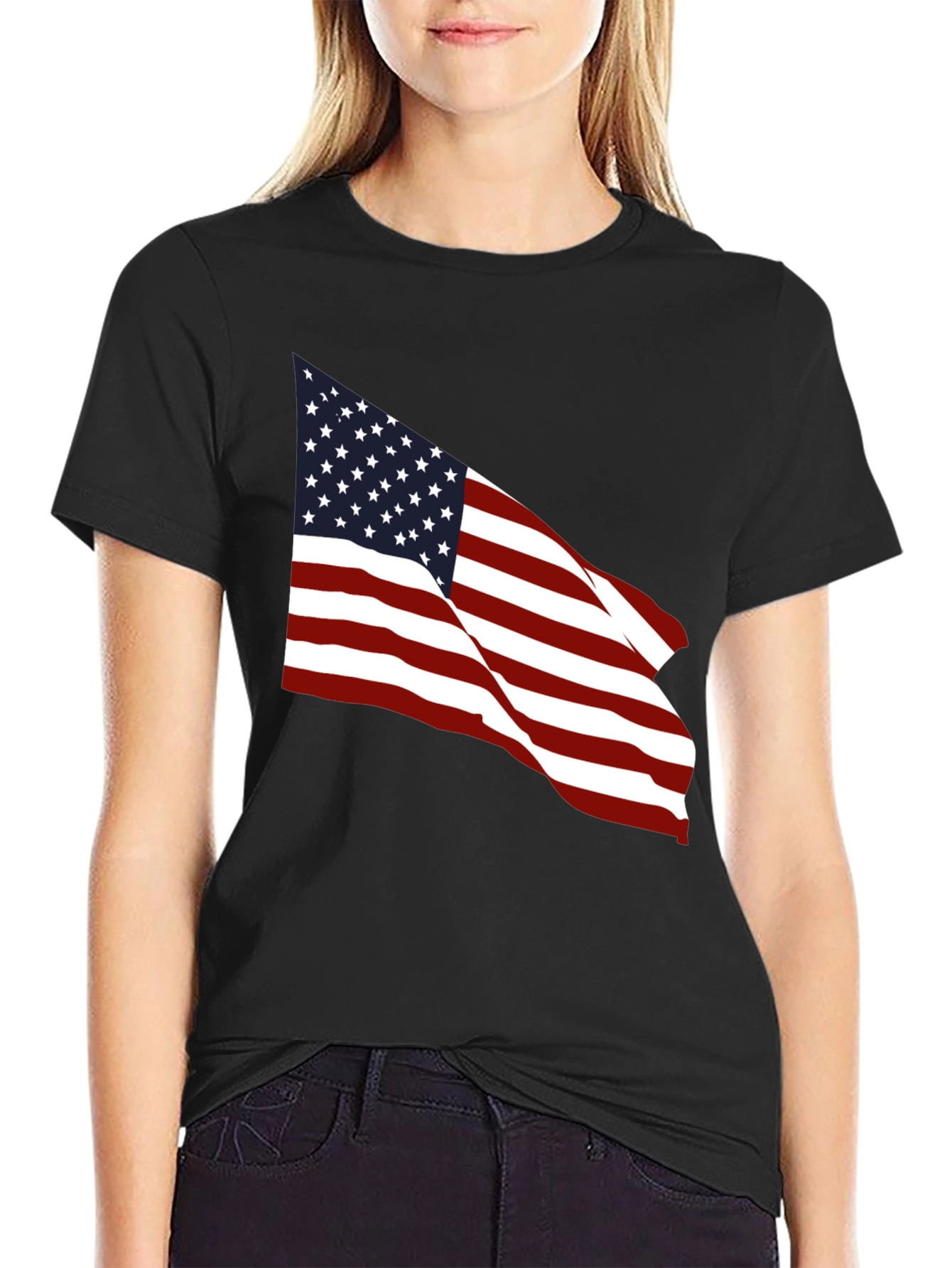 Black American Flag Graphic Black T-Shirt view 2