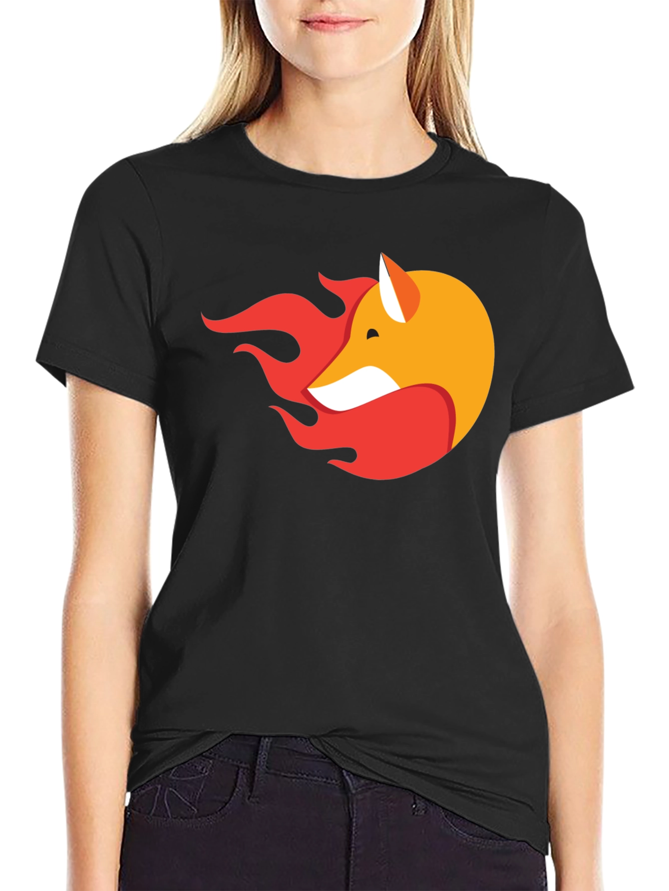 Black Stylish Black T-Shirt with Fox & Flame Graphic view 2