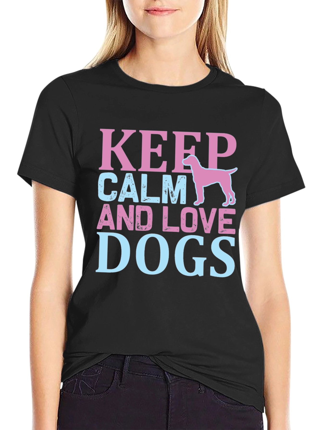 Black Keep Calm And Love Dogs Graphic Tee view 2
