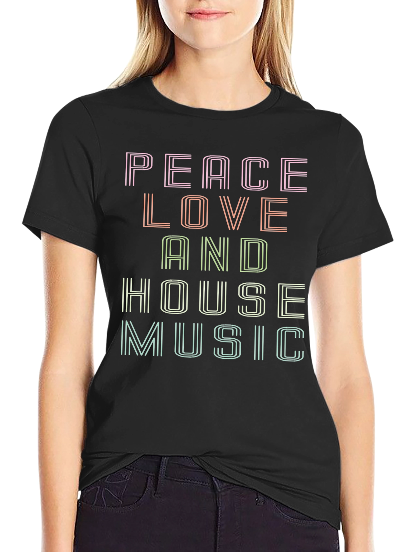 Black Peace Love House Music Graphic T-Shirt view 2
