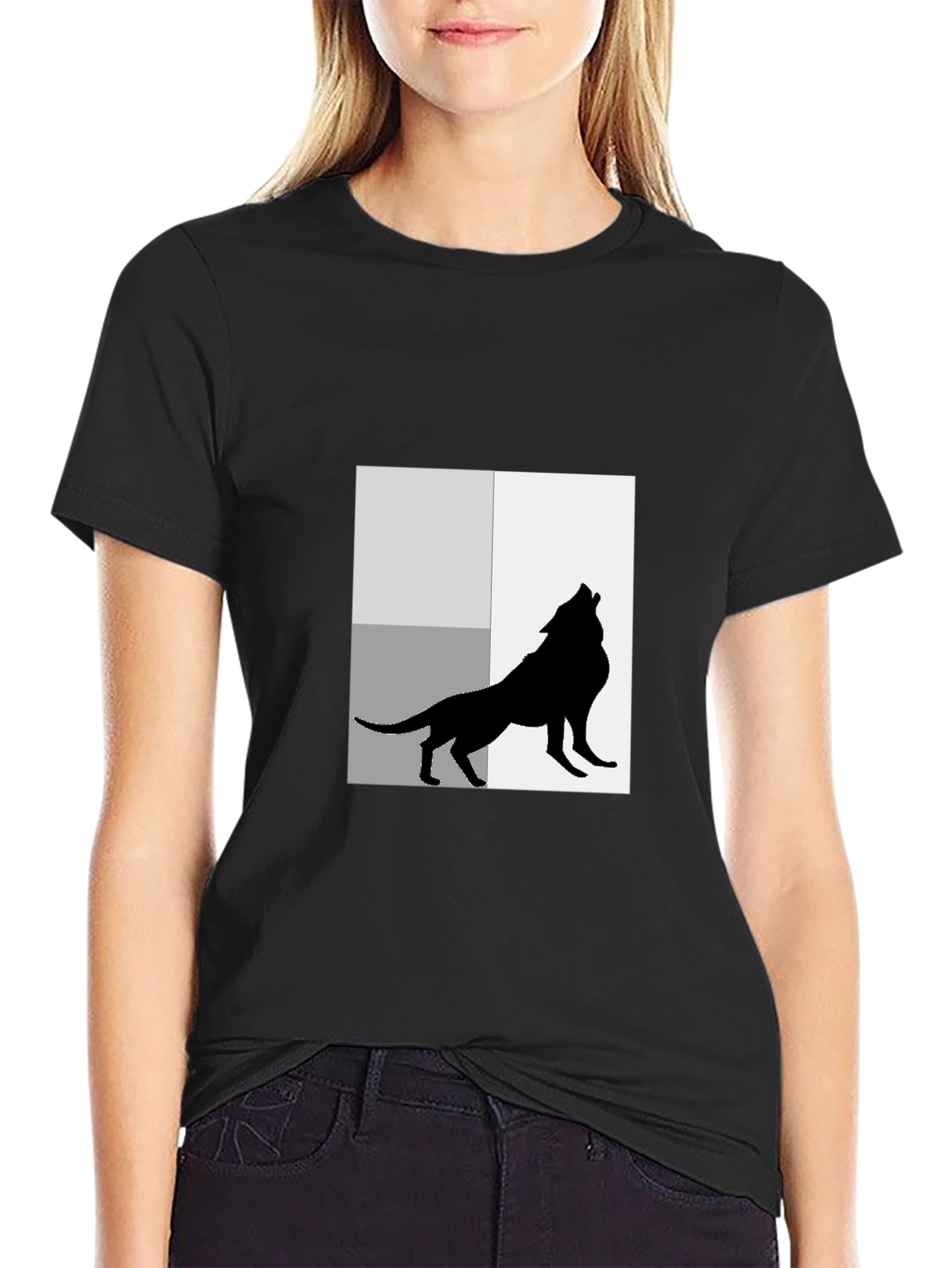 Black Wolf Silhouette Graphic Black T-Shirt view 2