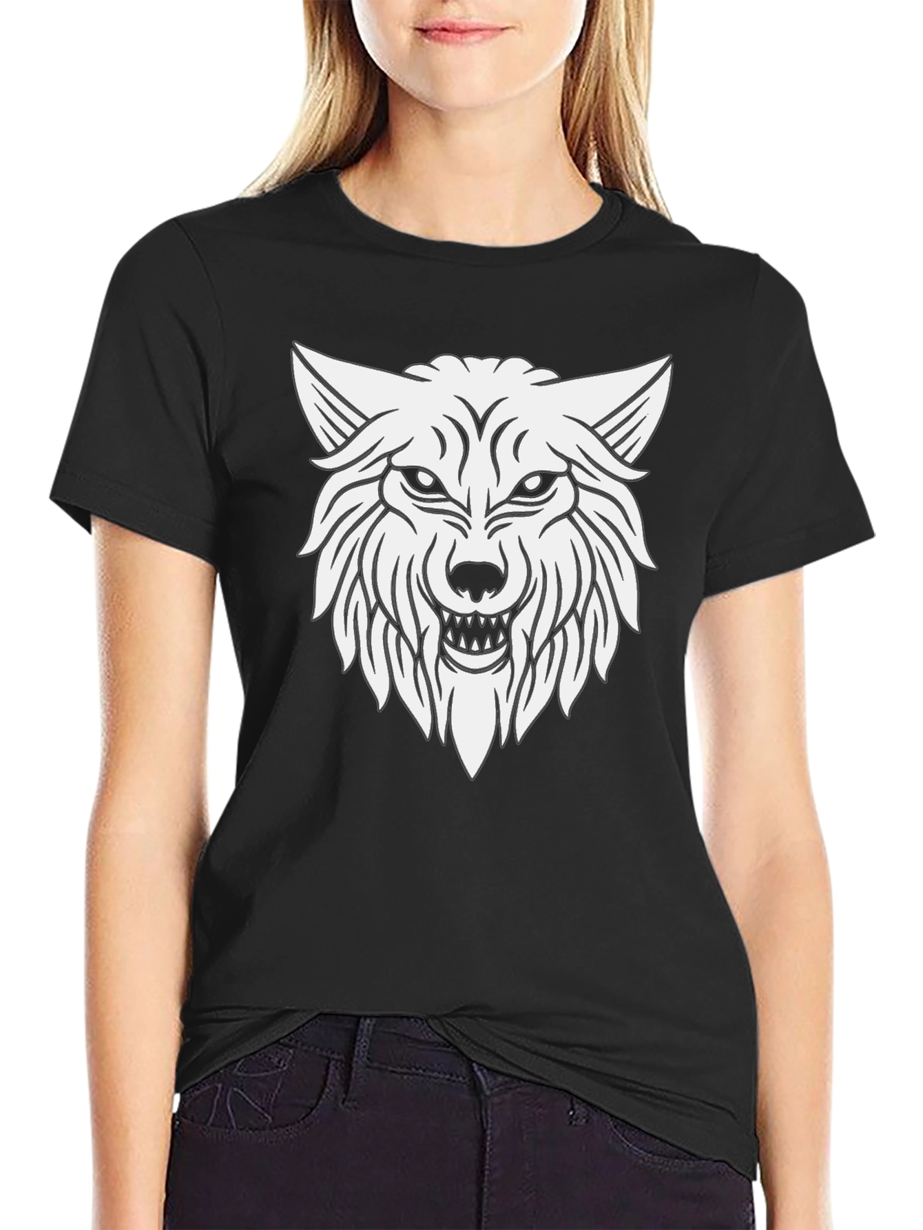 Black Wolf Graphic T-Shirt - Black Cotton Tee view 2