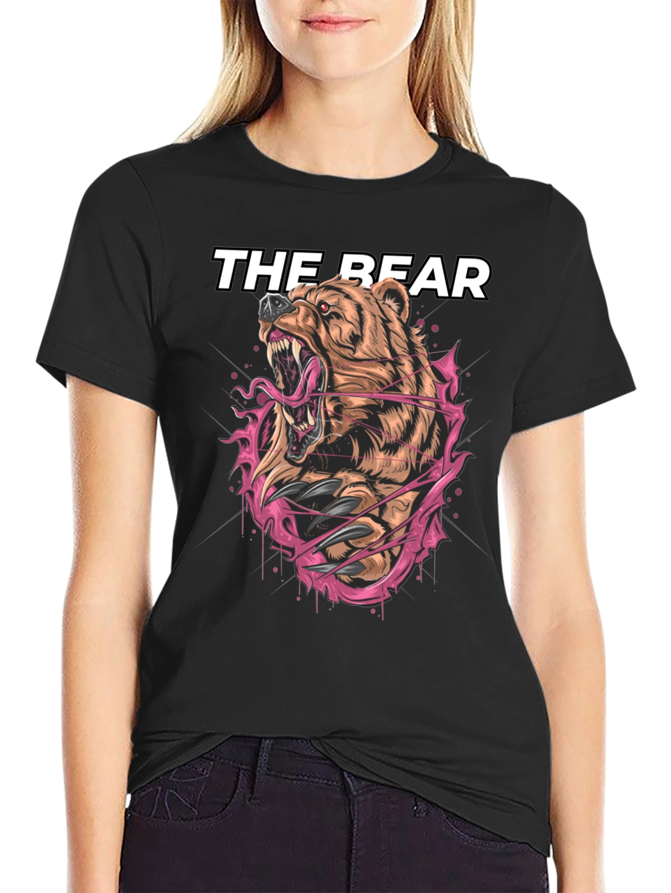 Black The Bear Graphic Print Black T-Shirt view 2