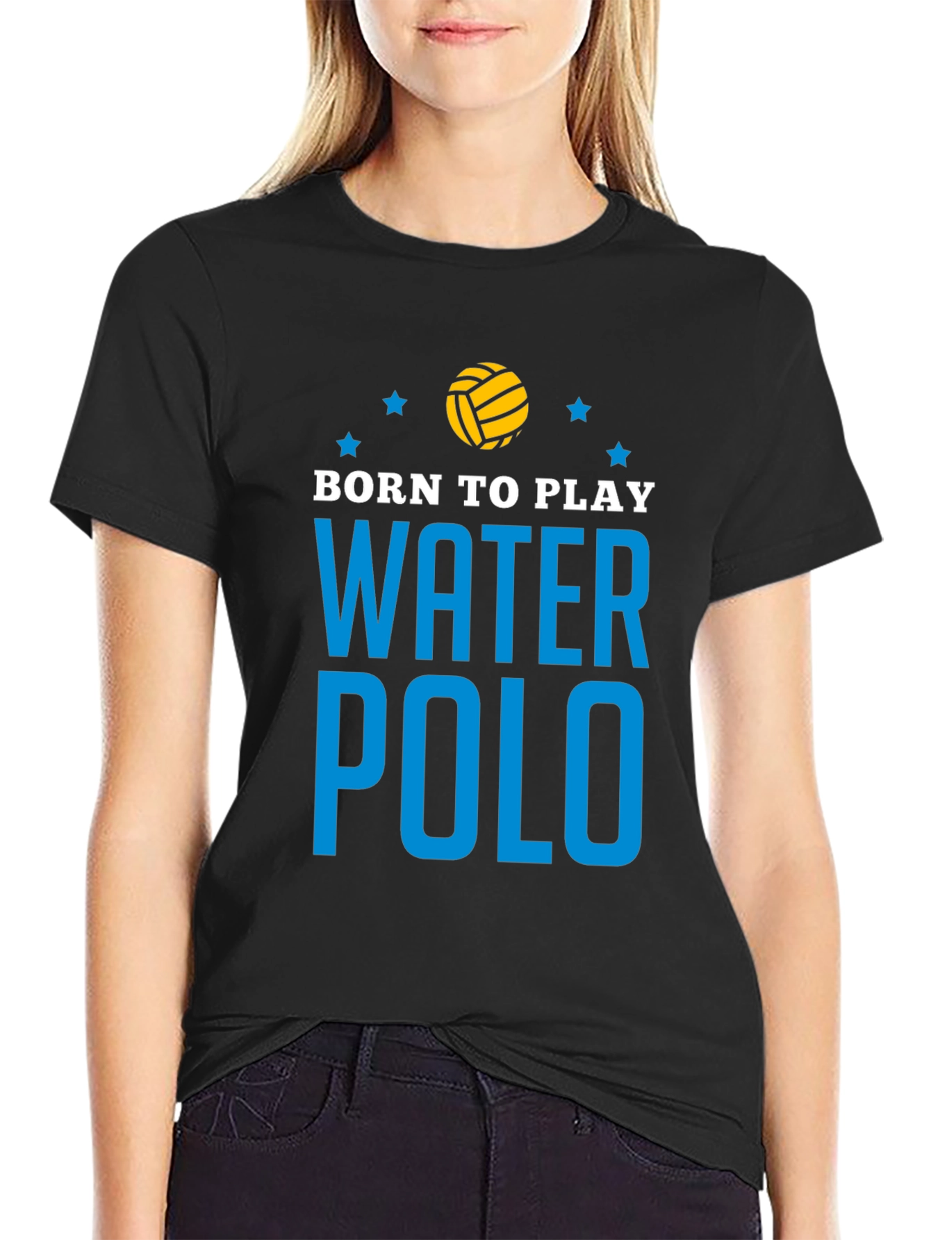 Black Born to Play Water Polo Graphic T-Shirt view 2