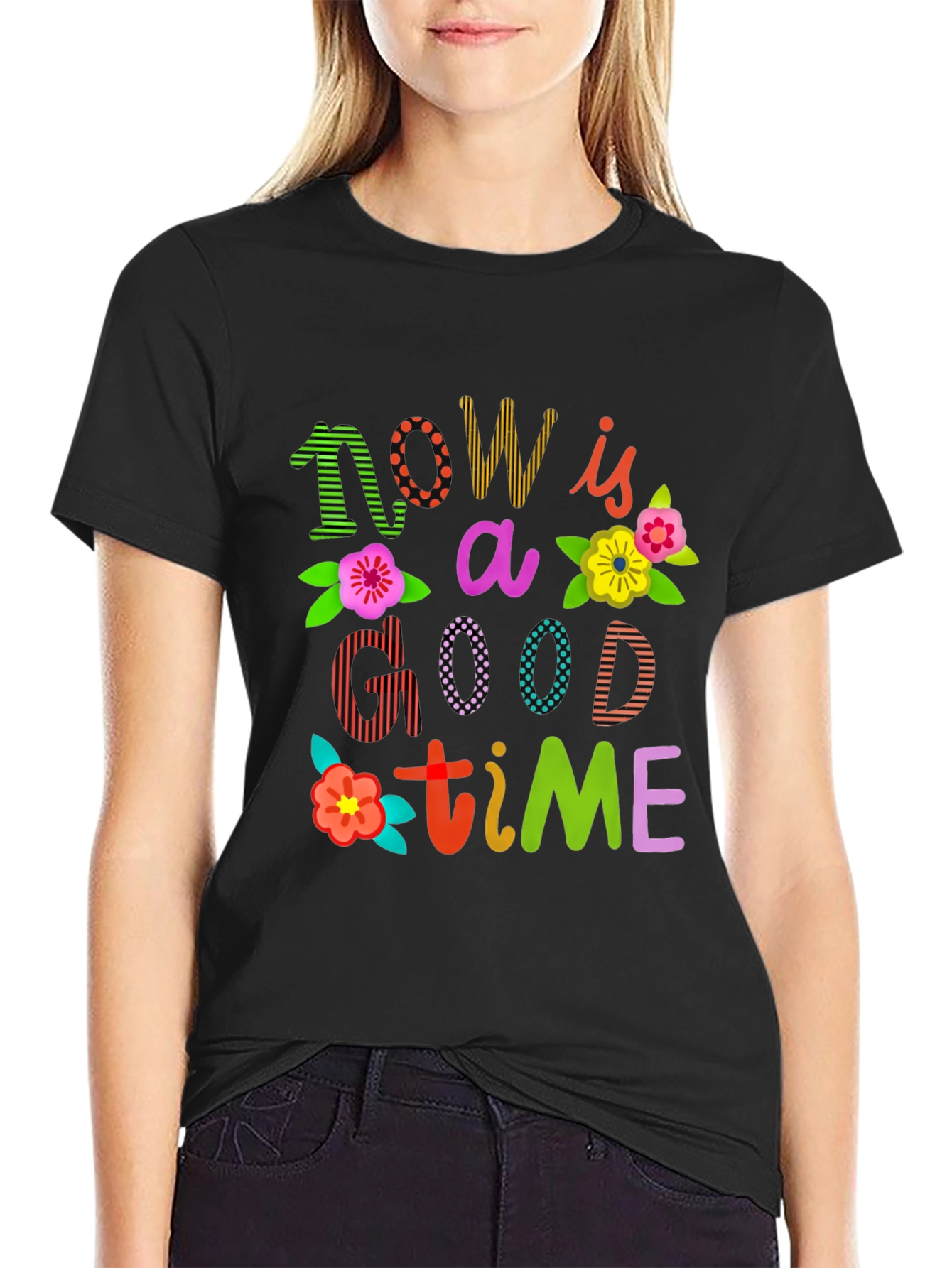 Black Now is a Good Time Graphic T-Shirt view 2