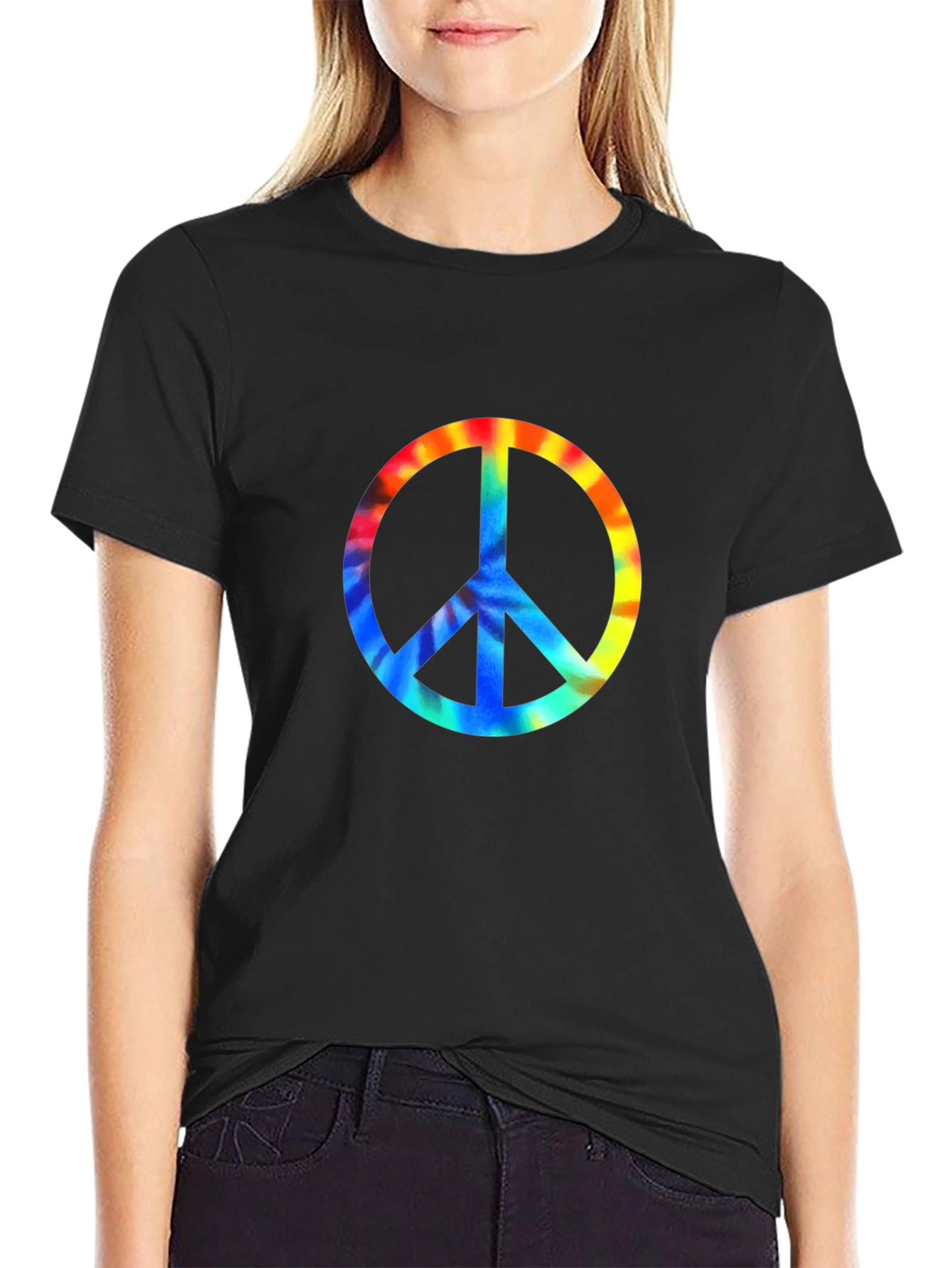 Black Peace Sign Tie-Dye Graphic Tee - Black view 2