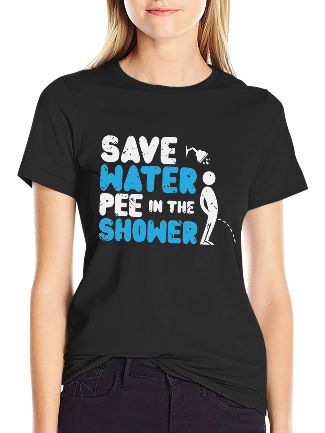 Black Save Water Pee in the Shower Graphic Tee view 2