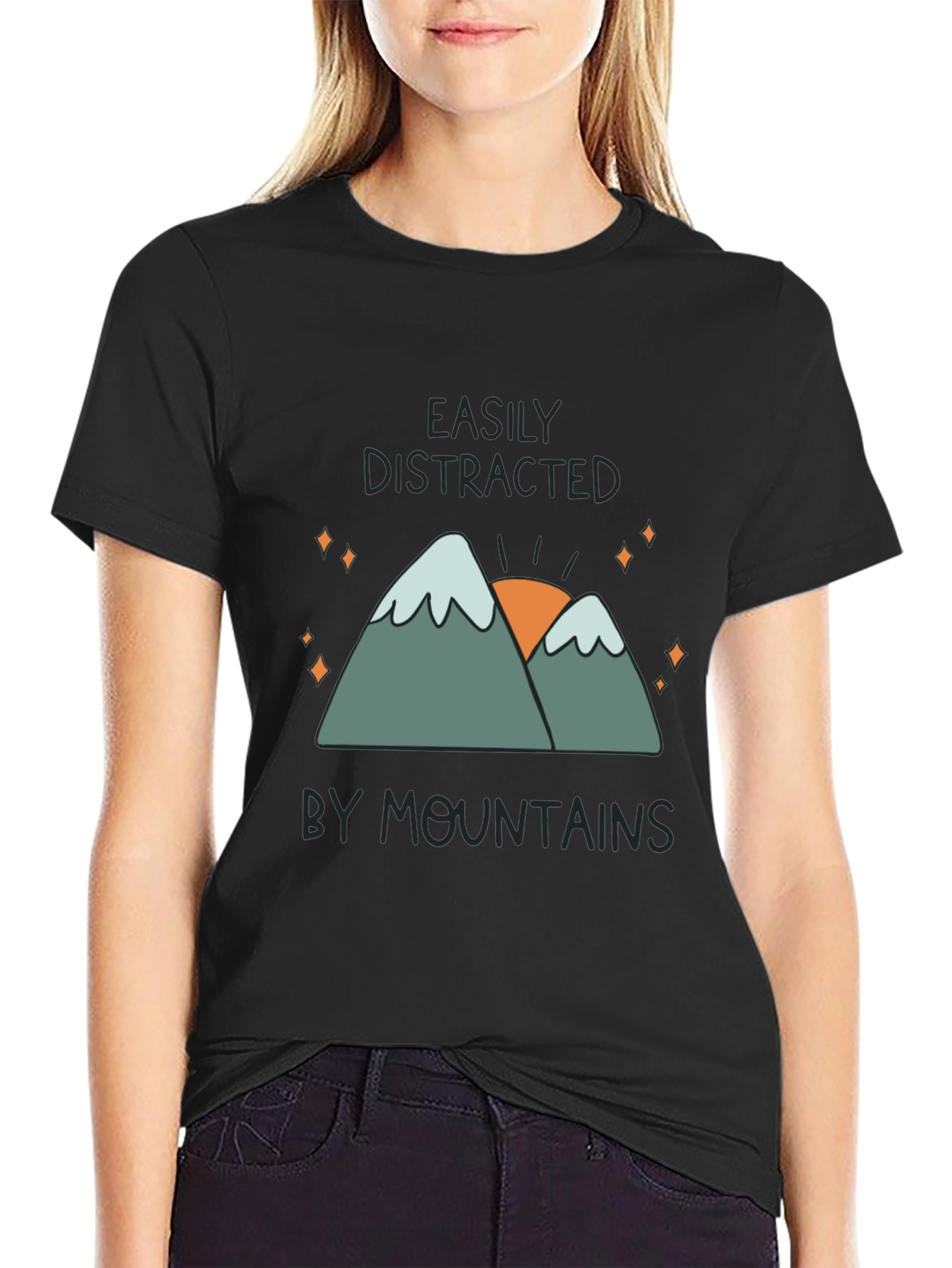 Black Easily Distracted By Mountains Graphic T-Shirt view 2