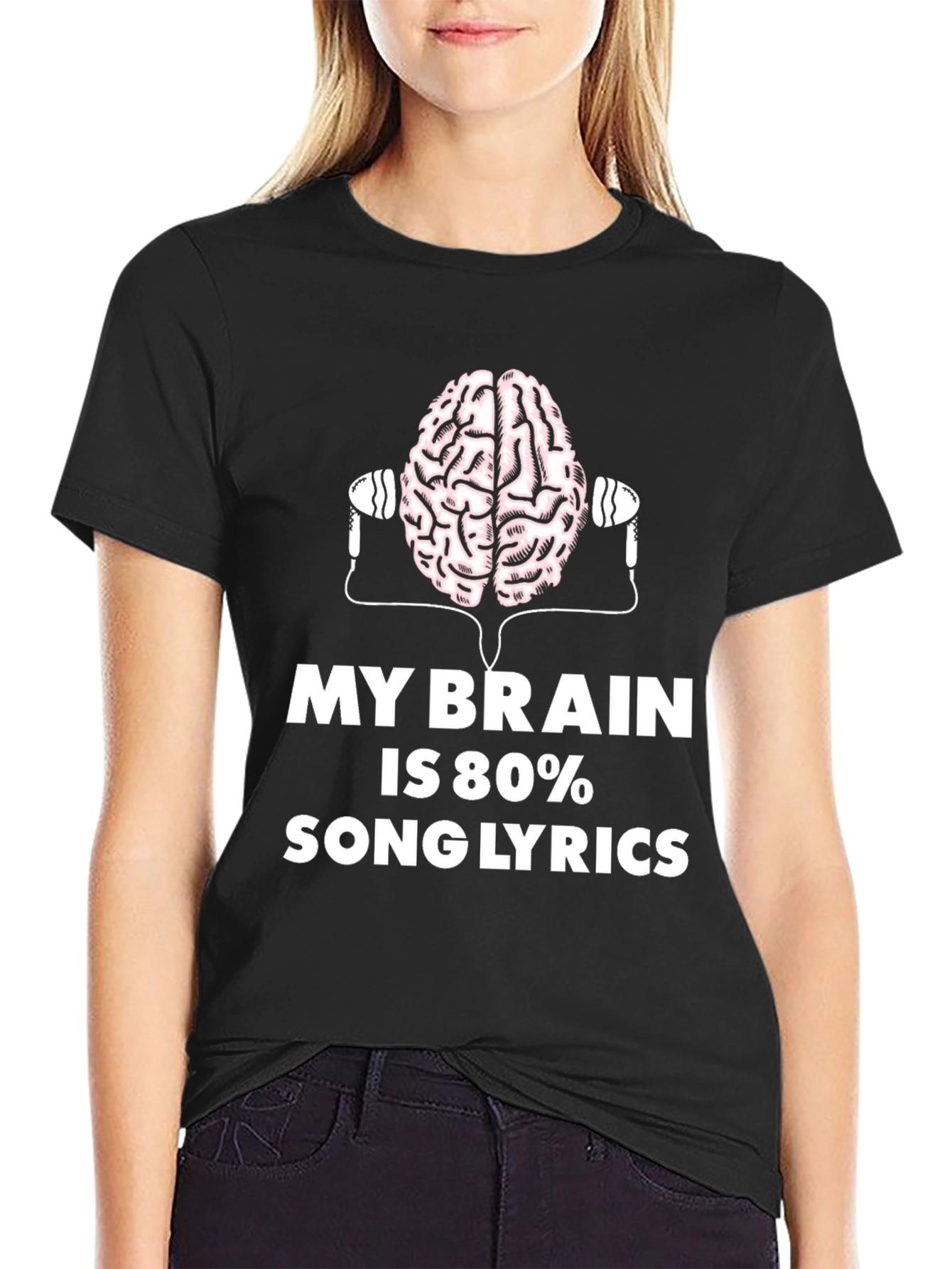 Black Brain 80% Song Lyrics Black T-Shirt view 2