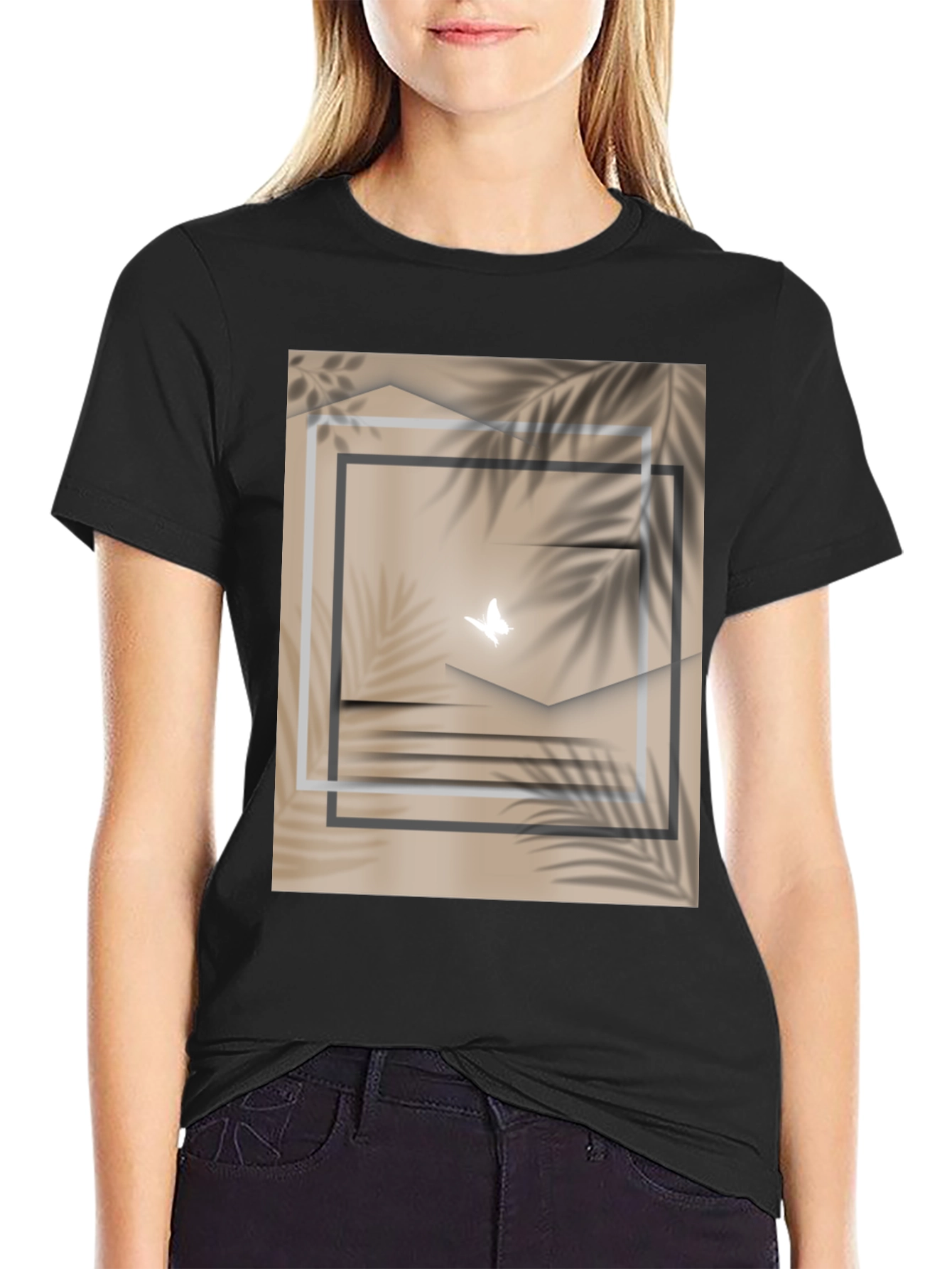 Black Abstract Butterfly Graphic Tee - Stylish Casual Wear view 2