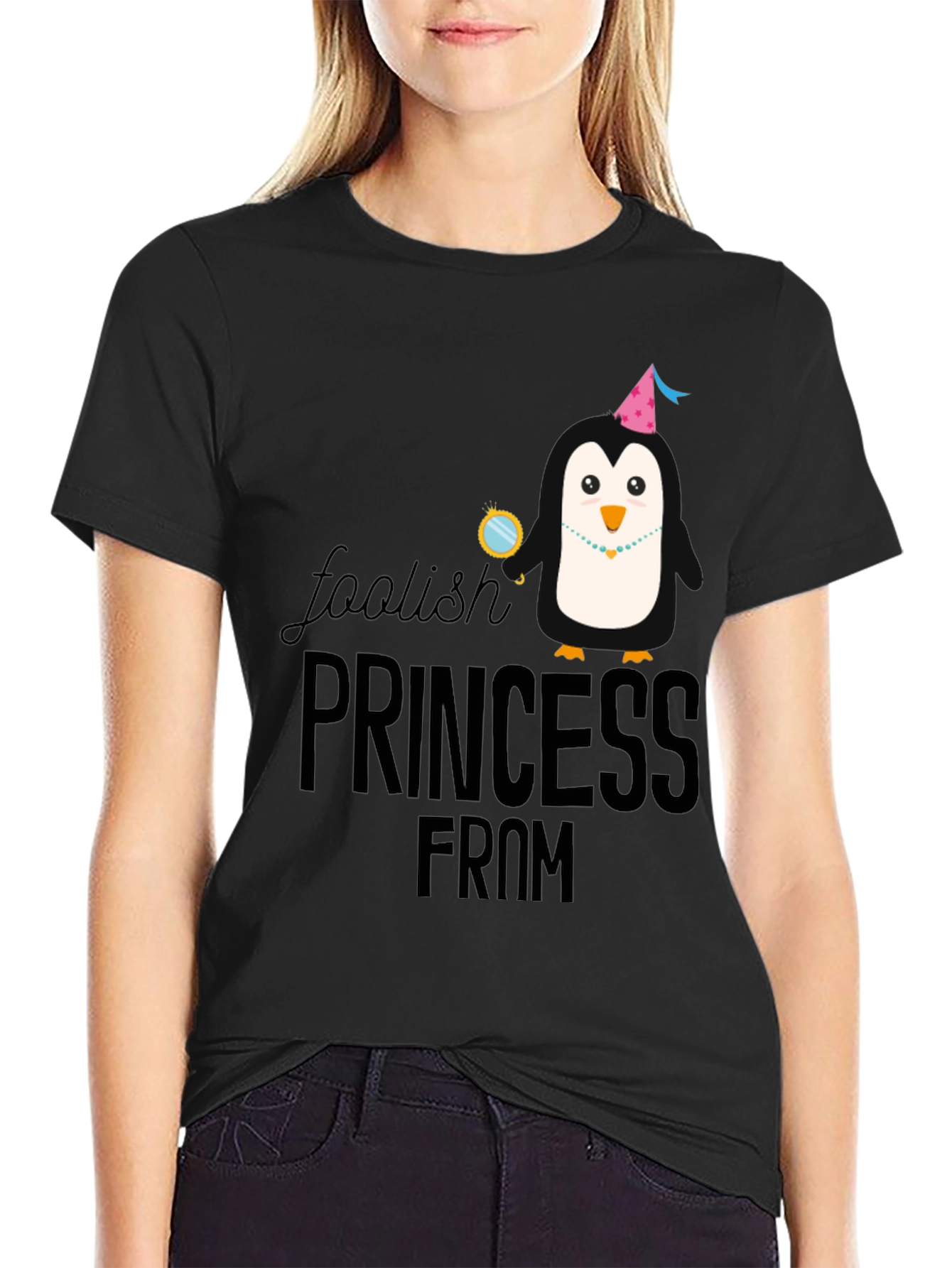 Black Foolish Princess Penguin T-Shirt - Black Cotton view 2