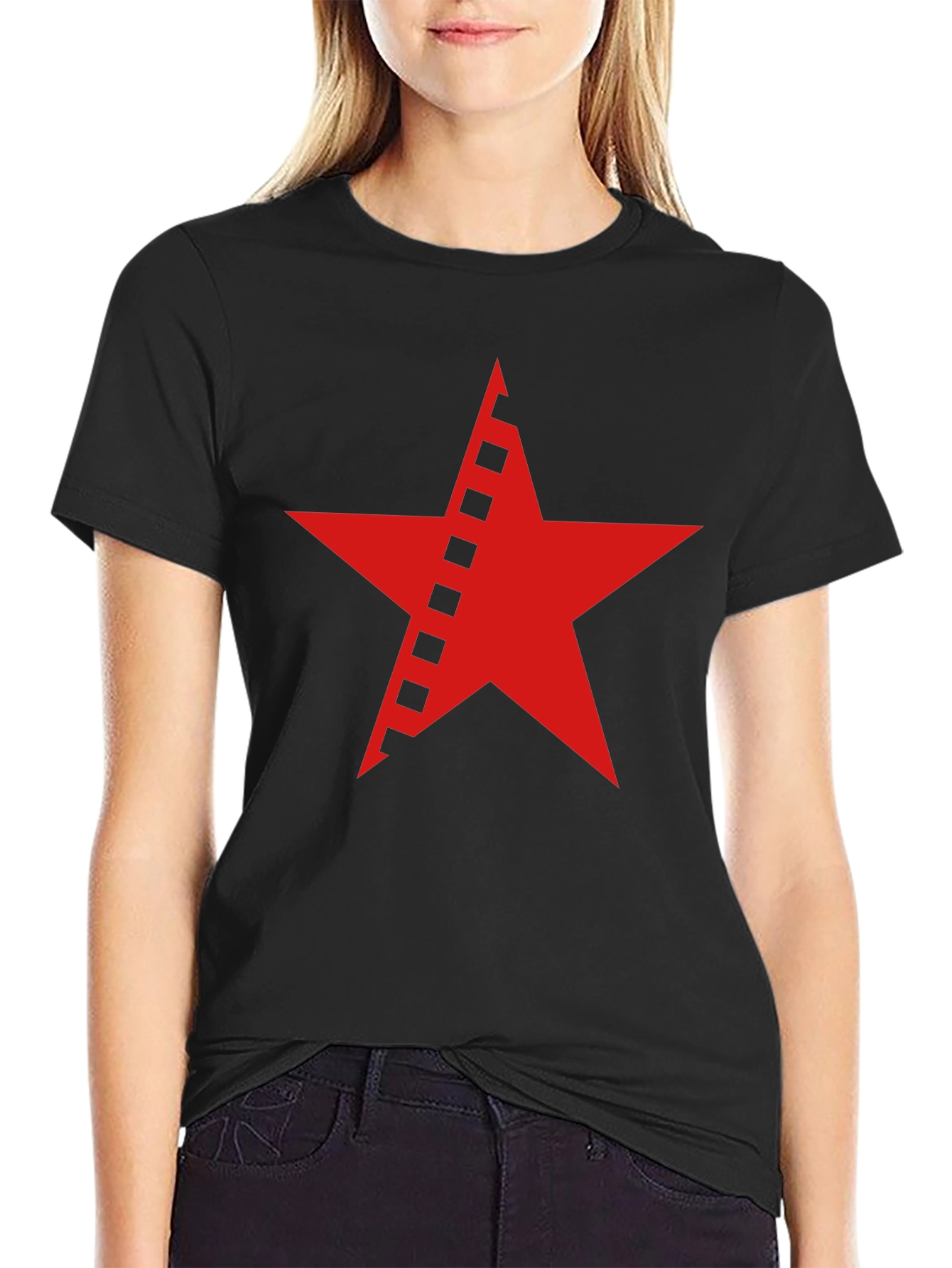Black Red Star Graphic Black T-Shirt view 2