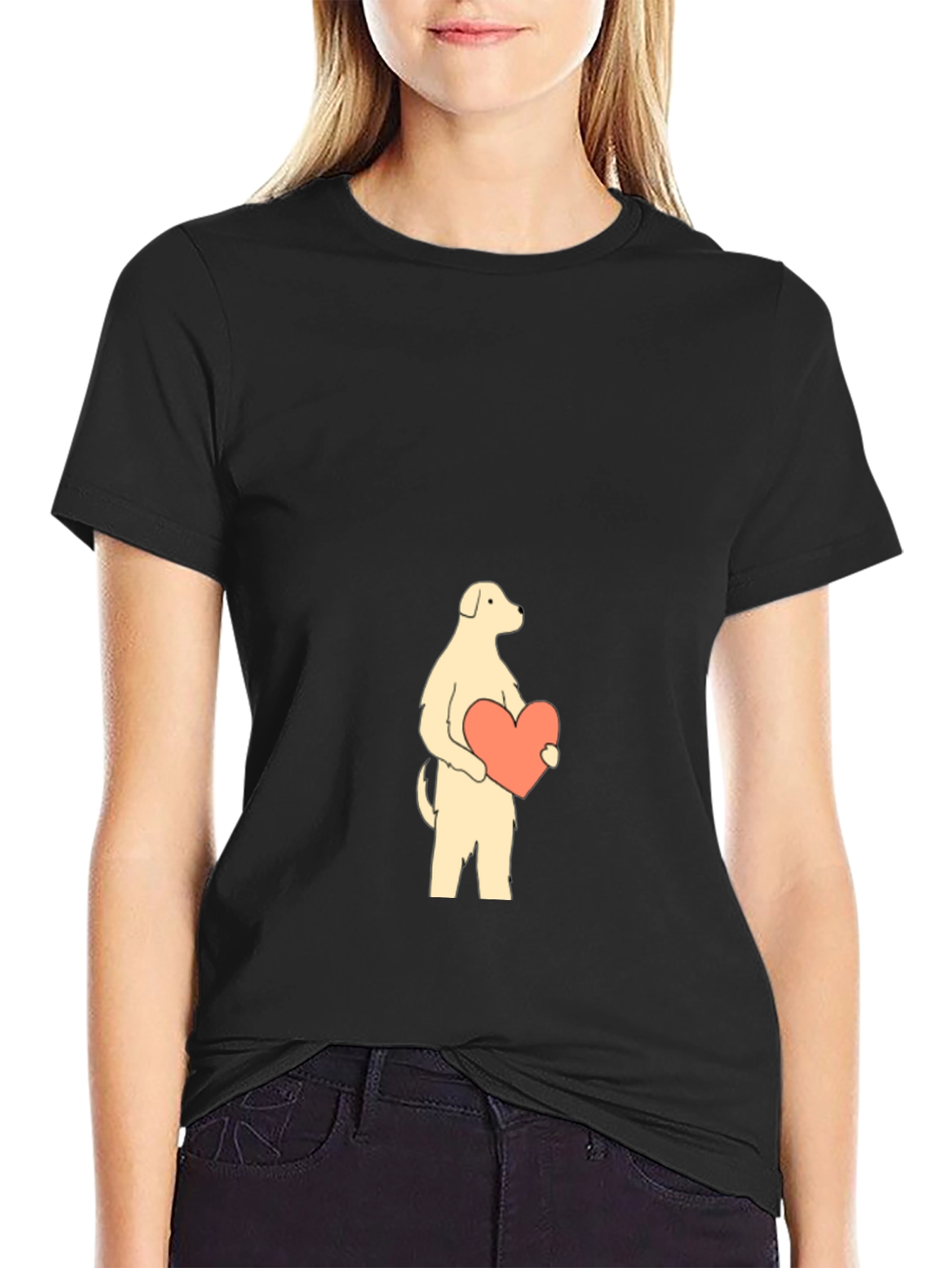 Black Dog with Heart Graphic Tee - Black Cotton Shirt view 2
