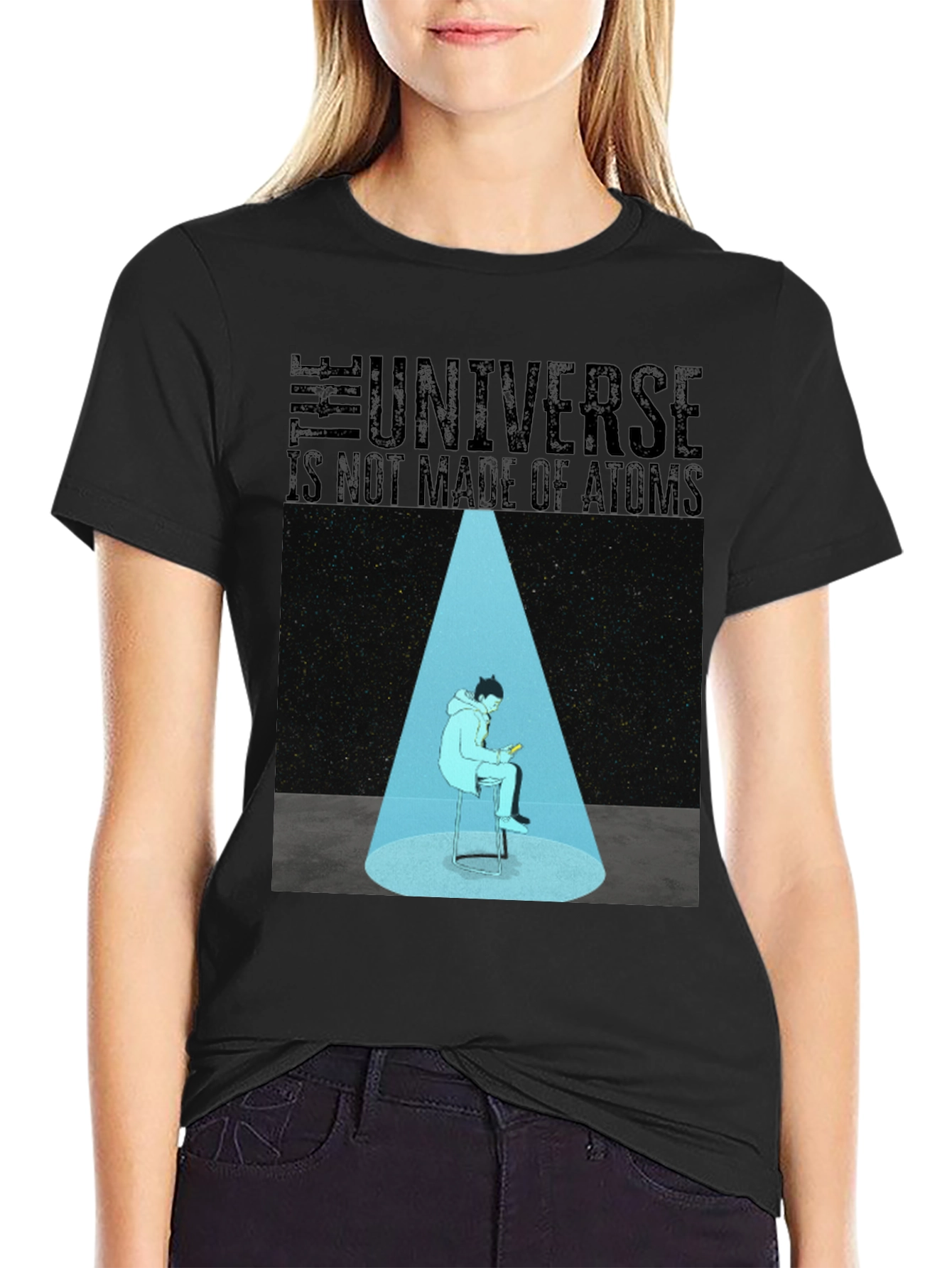 Black The Universe Tee: Atomic Insight Graphic T-Shirt view 2