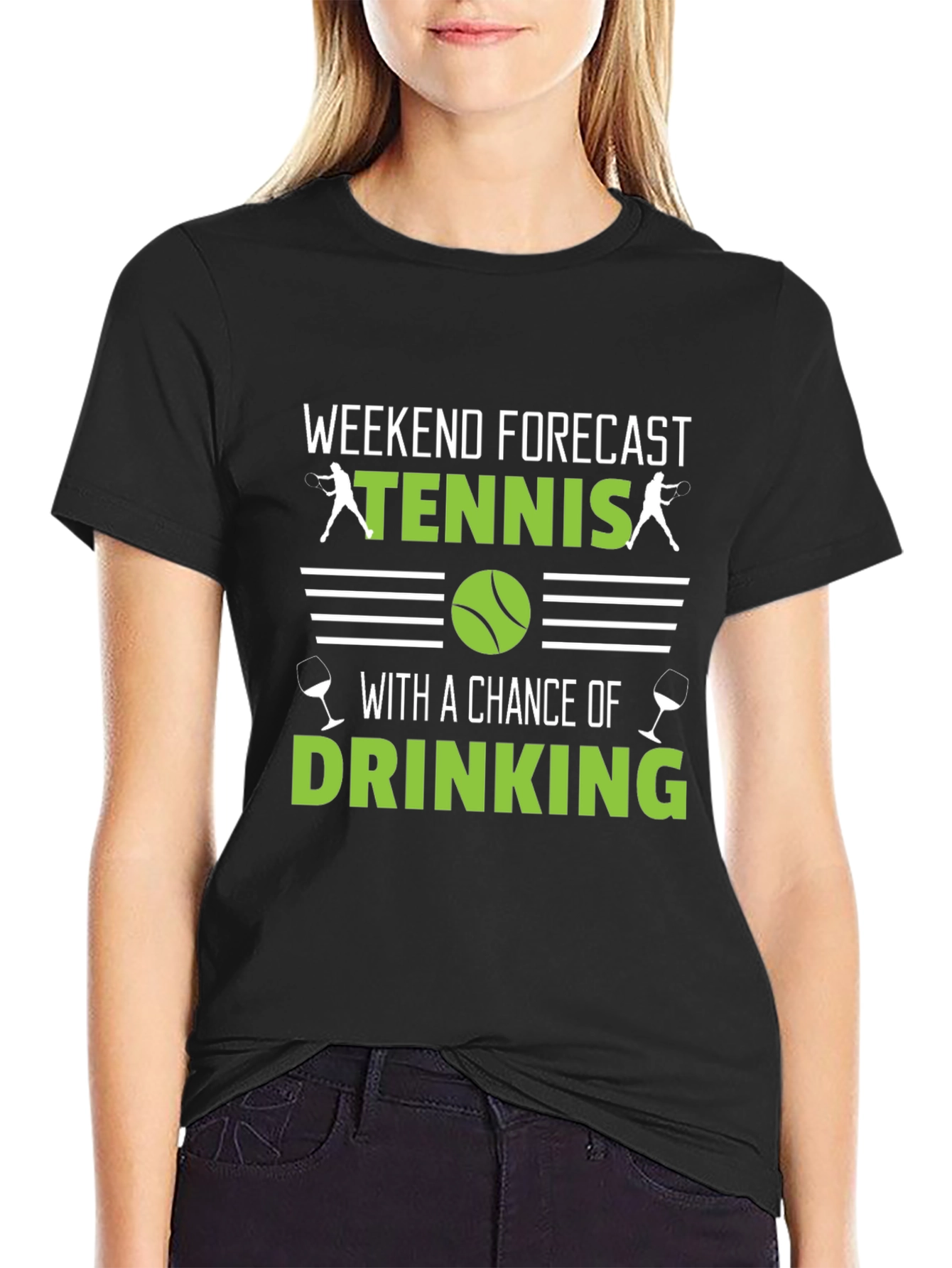 Black Weekend Tennis & Drinking T-Shirt - Funny Forecast Tee view 2