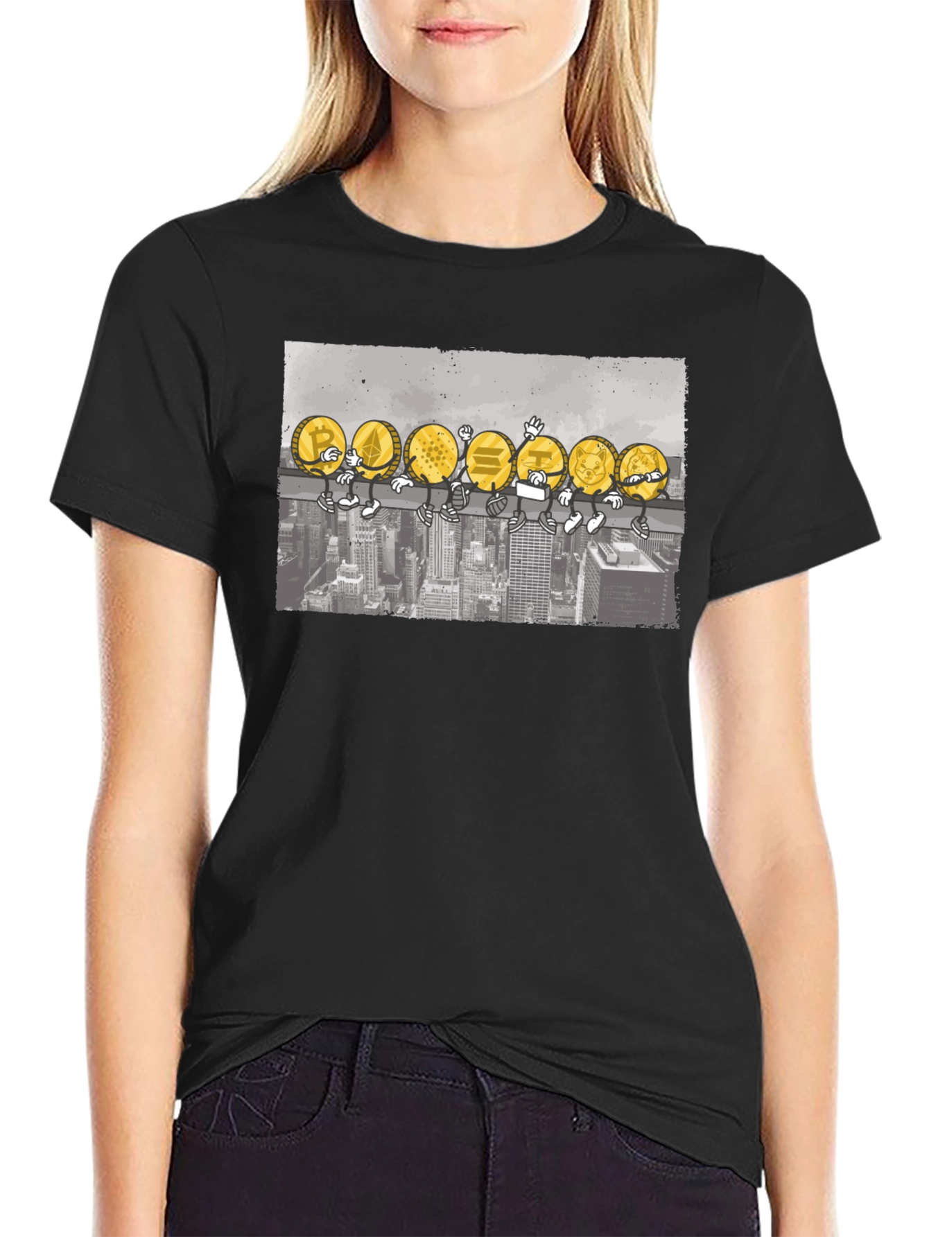 Black Crypto Coins T-Shirt - Cartoon Character Design view 2
