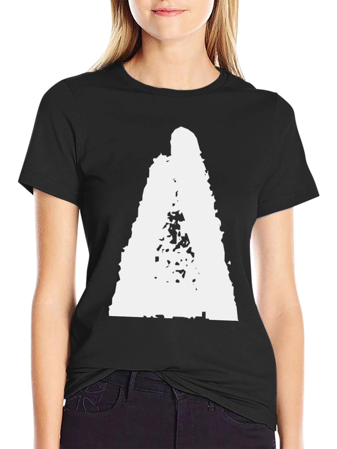 Black Black T-Shirt with Abstract White Figure Print view 2