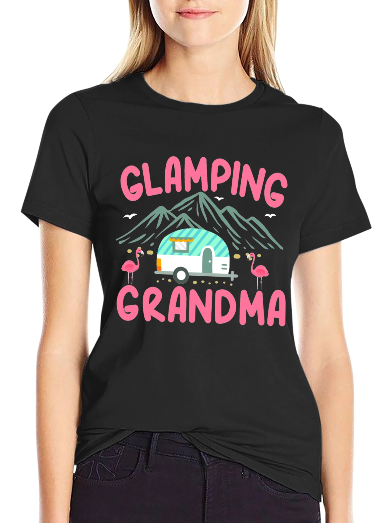 Black Glamping Grandma T-Shirt - Camping Tee view 2