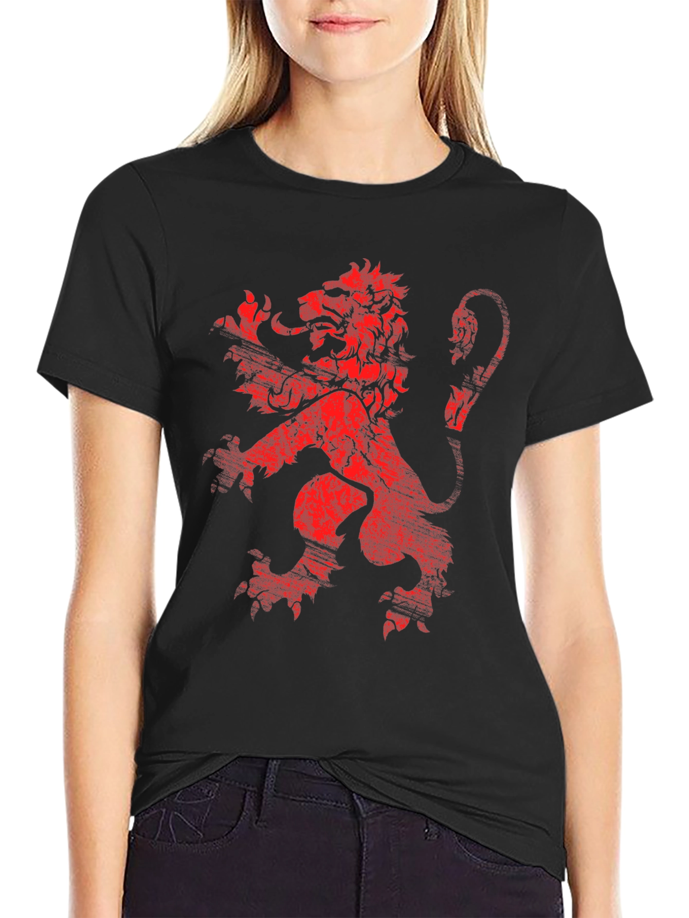 Black Red Lion Crest Graphic Black T-Shirt view 2